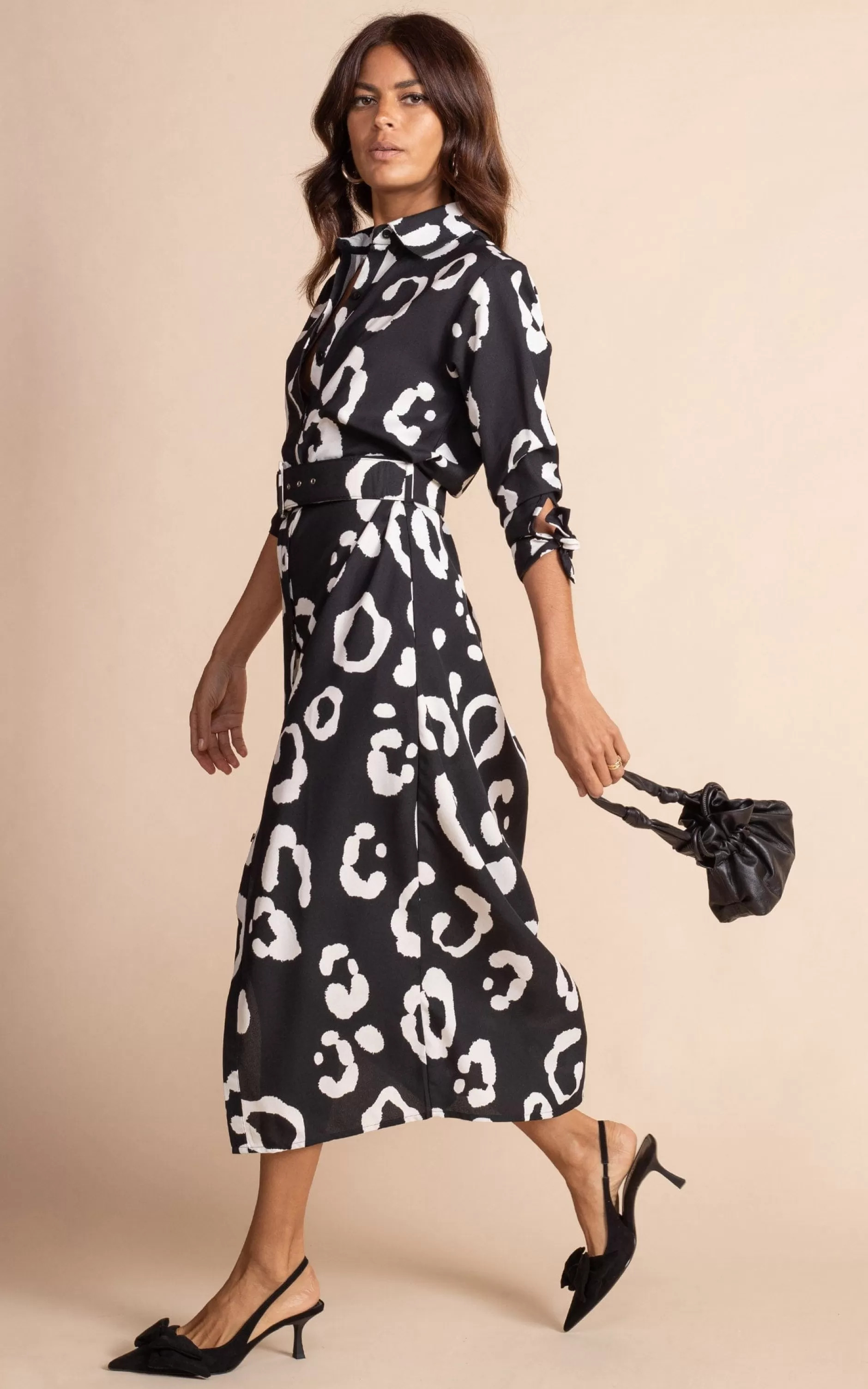 Dancing Leopard Alva Midi Shirt Dress In Oversized Mono Leopard>Women Dresses