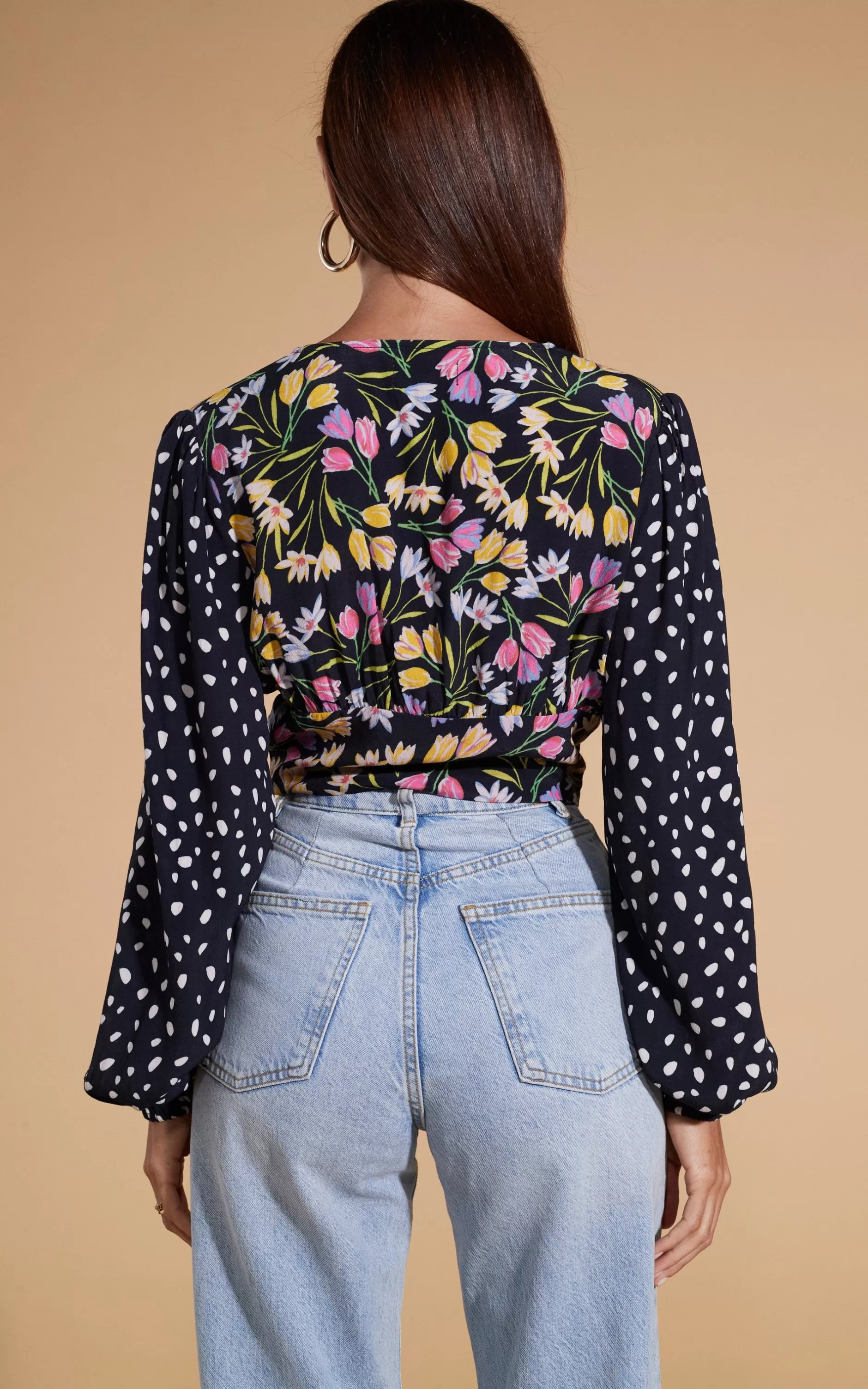Dancing Leopard Betsy Tie Front Top In Citrus Tulip And Odd Dot Mix>Women Tops