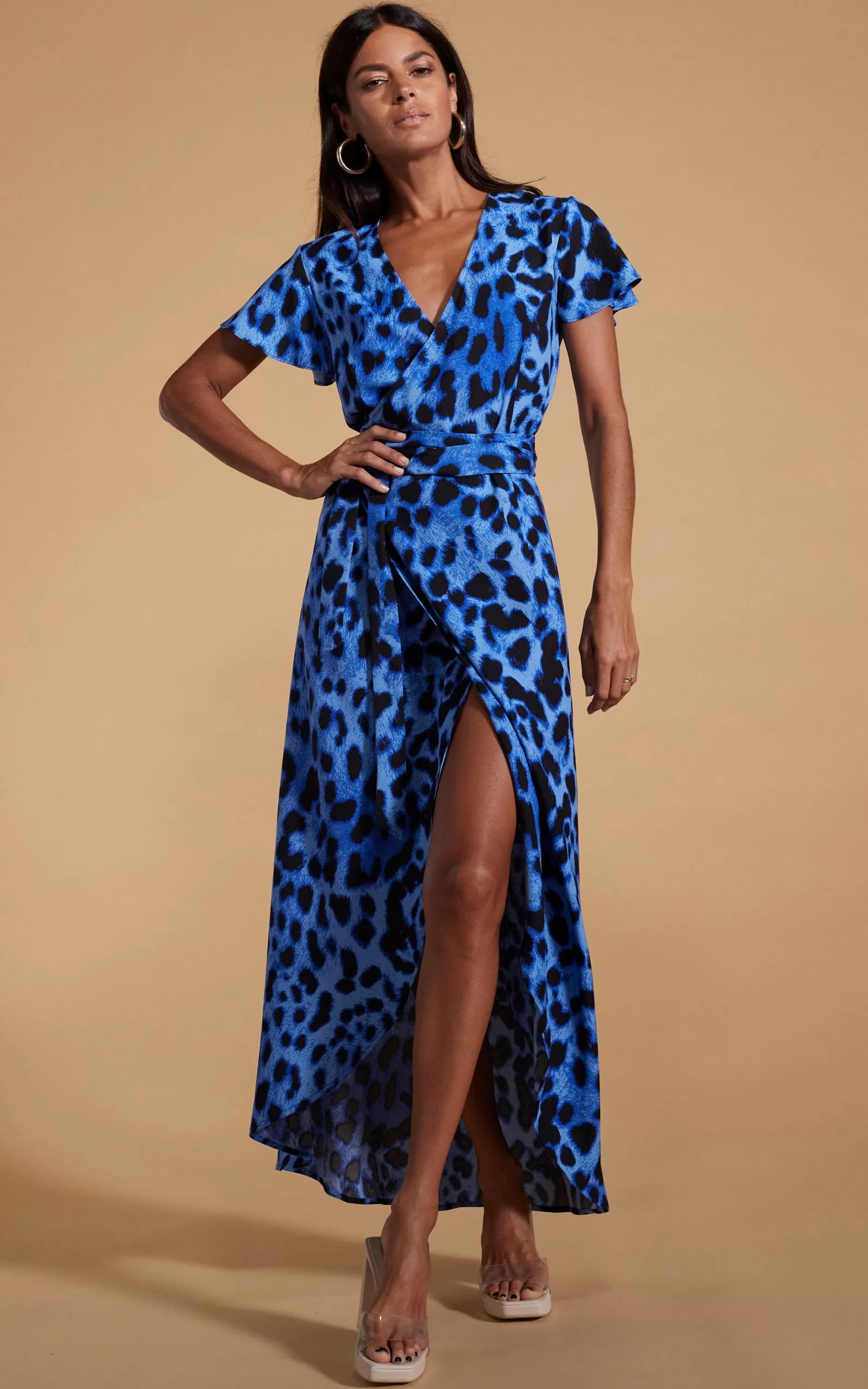 Dancing Leopard Cayenne Wrap Dress In Bright Blue Leopard>Women Dresses