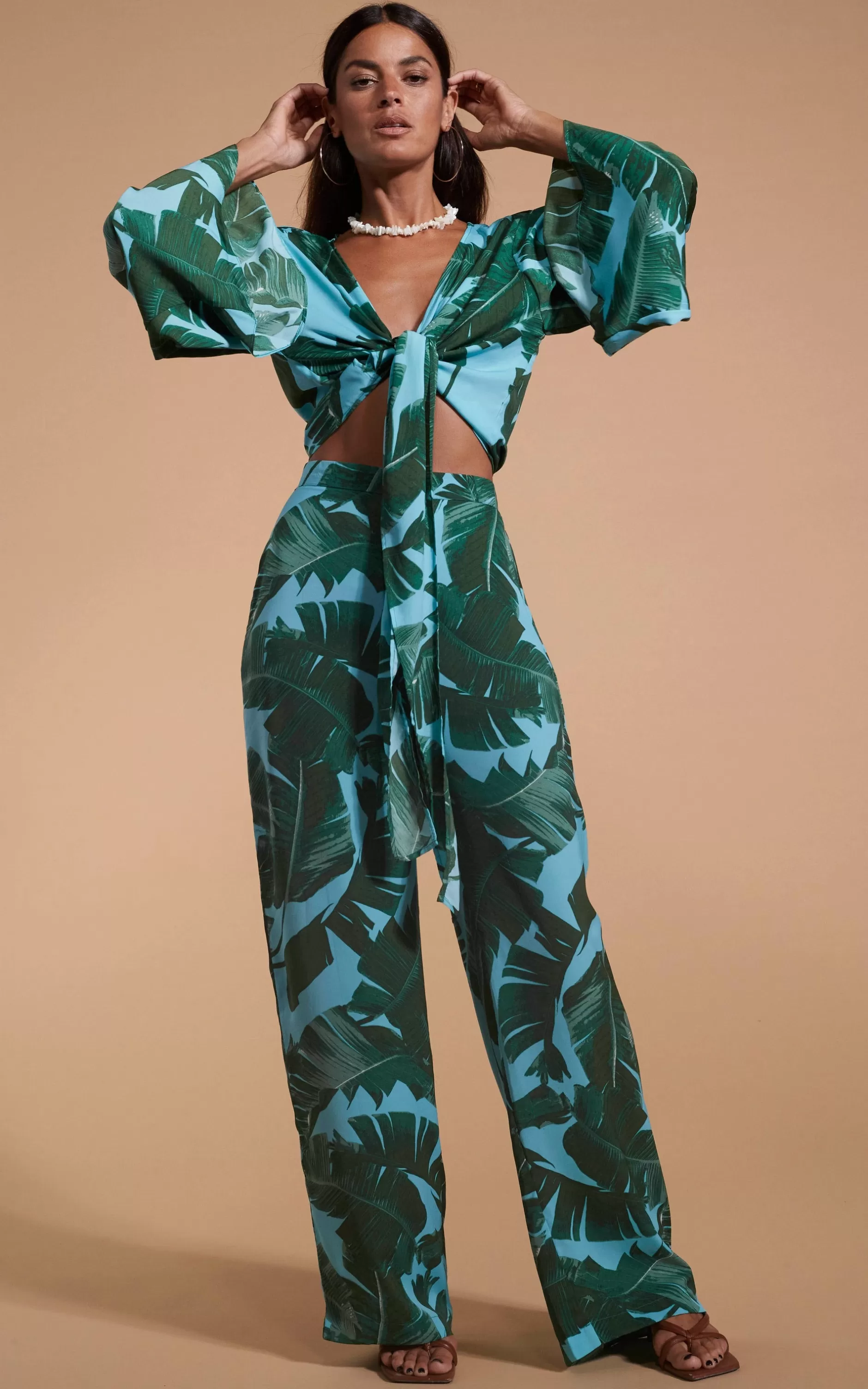 Dancing Leopard Cuba Trousers In Vintage Palm Blue Base>Women Trousers
