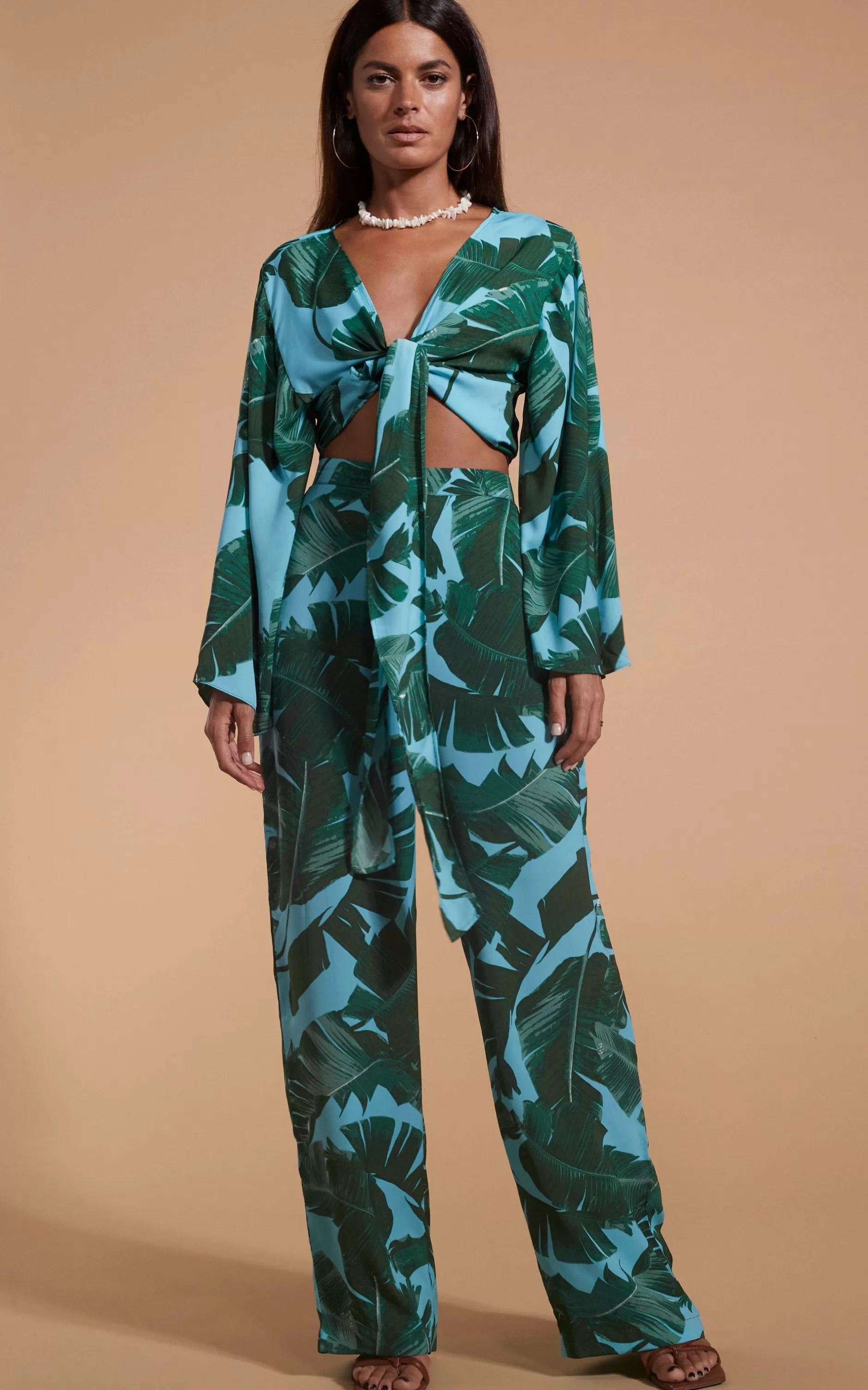 Dancing Leopard Cuba Trousers In Vintage Palm Blue Base>Women Trousers