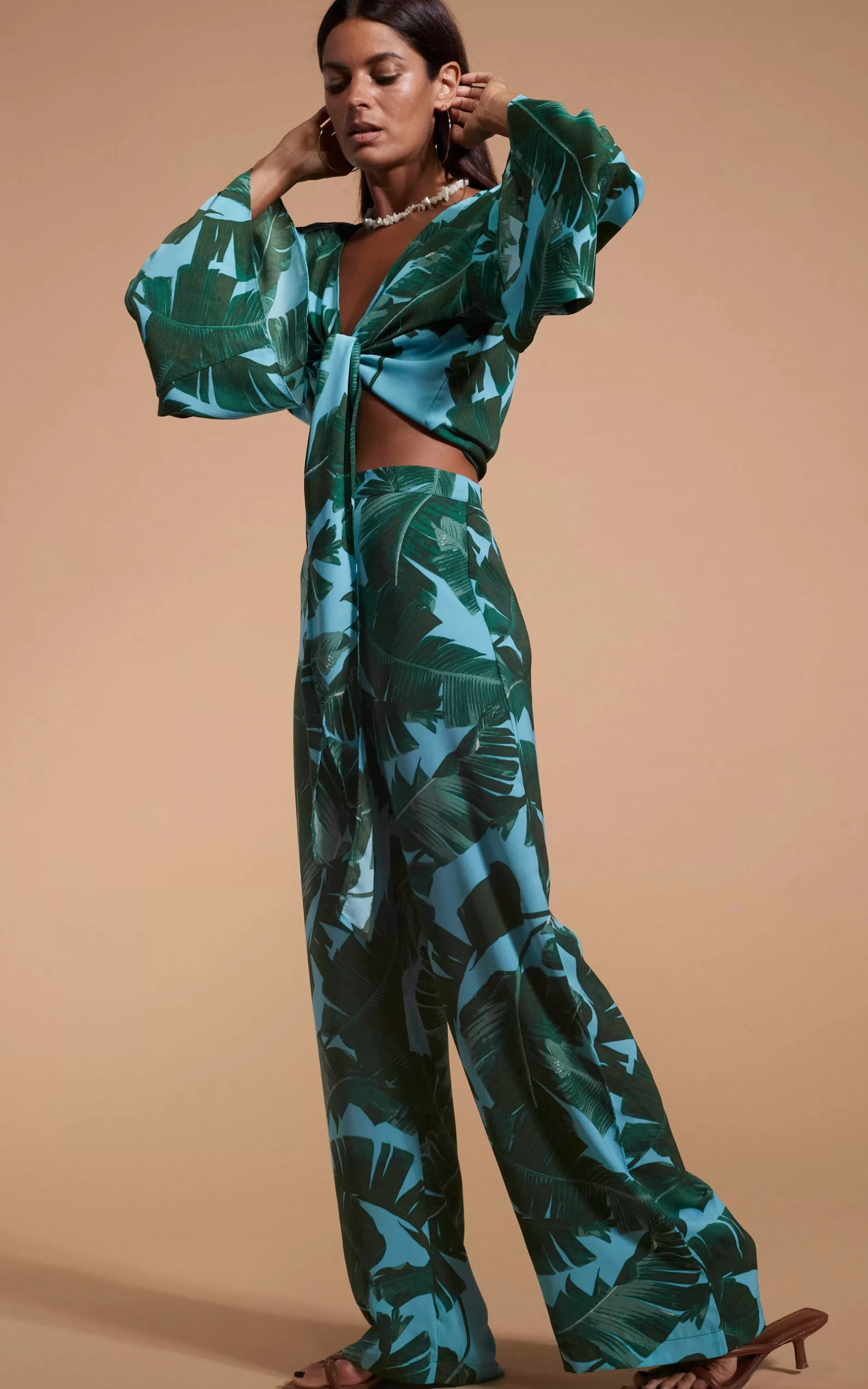 Dancing Leopard Cuba Trousers In Vintage Palm Blue Base>Women Trousers