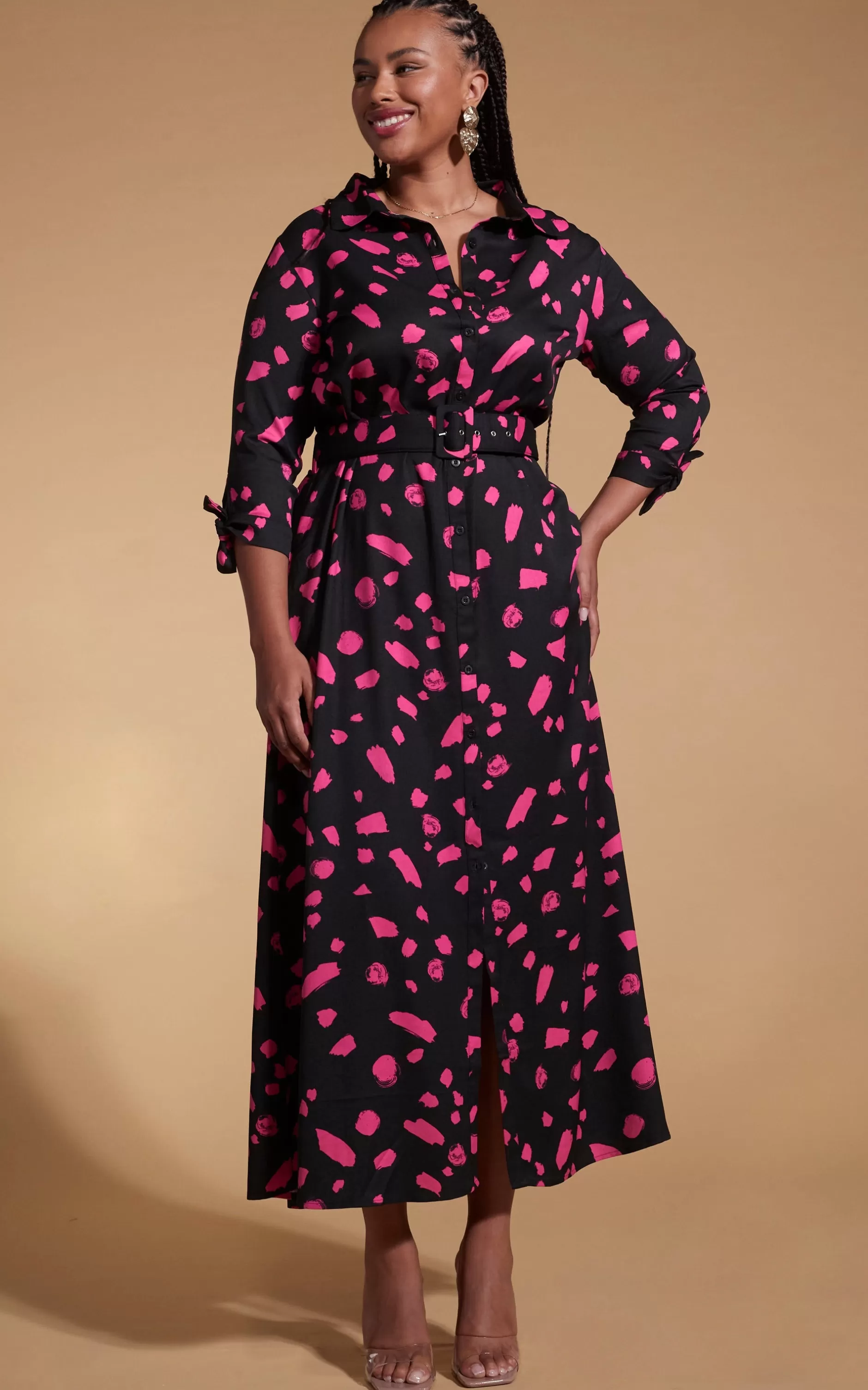 Dancing Leopard Dove Dress In Abstract Dot Pink On Black- Extended Sizing>Women Dresses