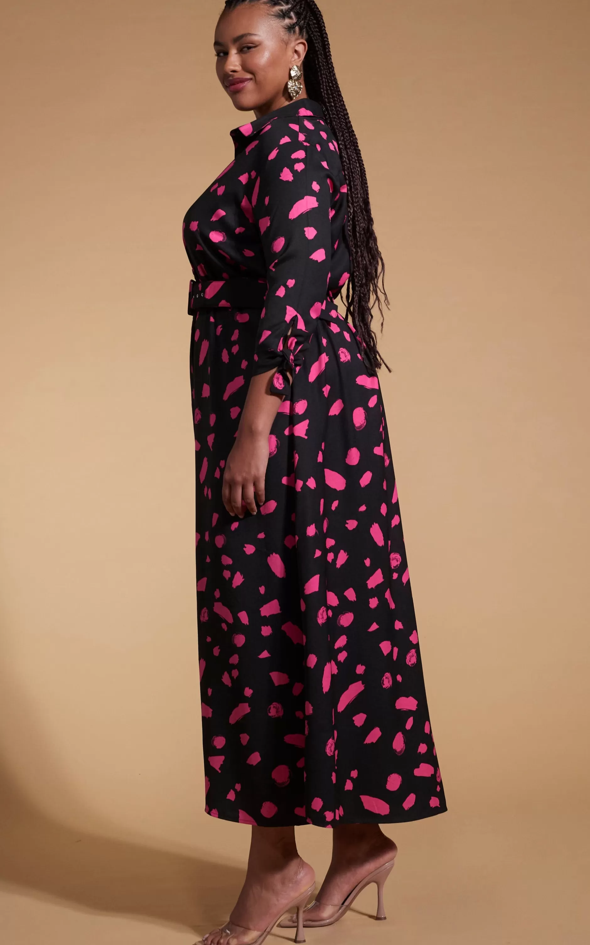 Dancing Leopard Dove Dress In Abstract Dot Pink On Black- Extended Sizing>Women Dresses