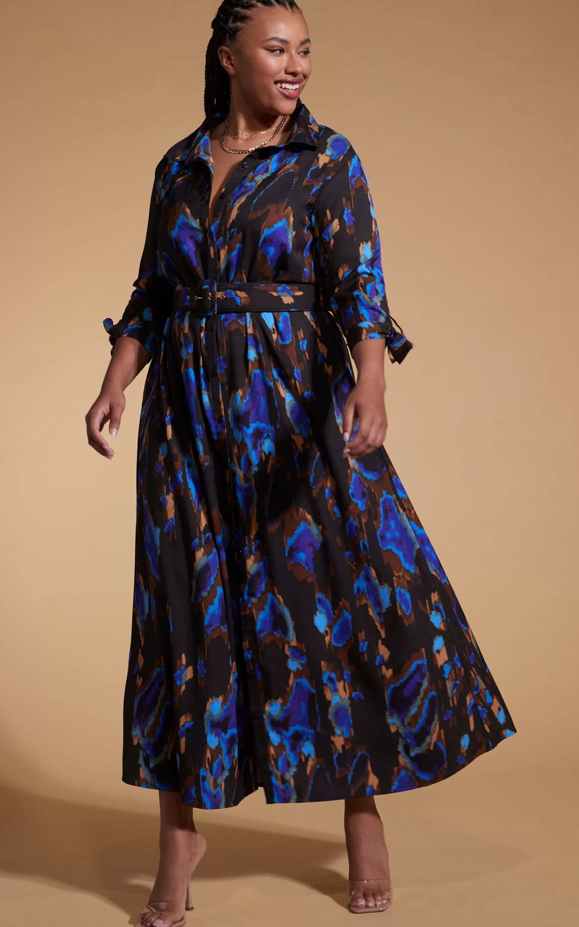 Dancing Leopard Dove Dress In Camo Abstract Blue On Black- Extended Sizing>Women Dresses