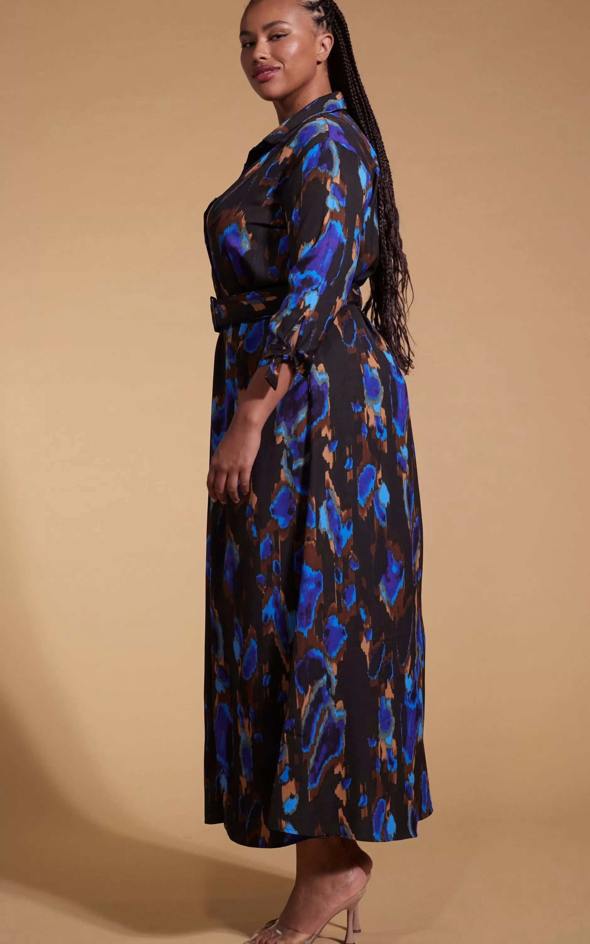 Dancing Leopard Dove Dress In Camo Abstract Blue On Black- Extended Sizing>Women Dresses