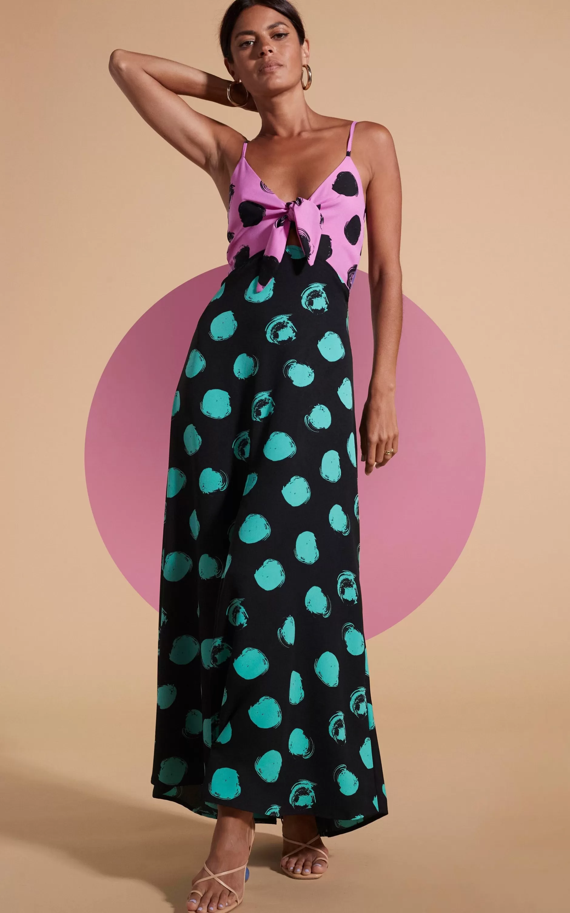 Dancing Leopard Florence Dress In Black On Pink Dot & Green On Black Dot>Women Dresses