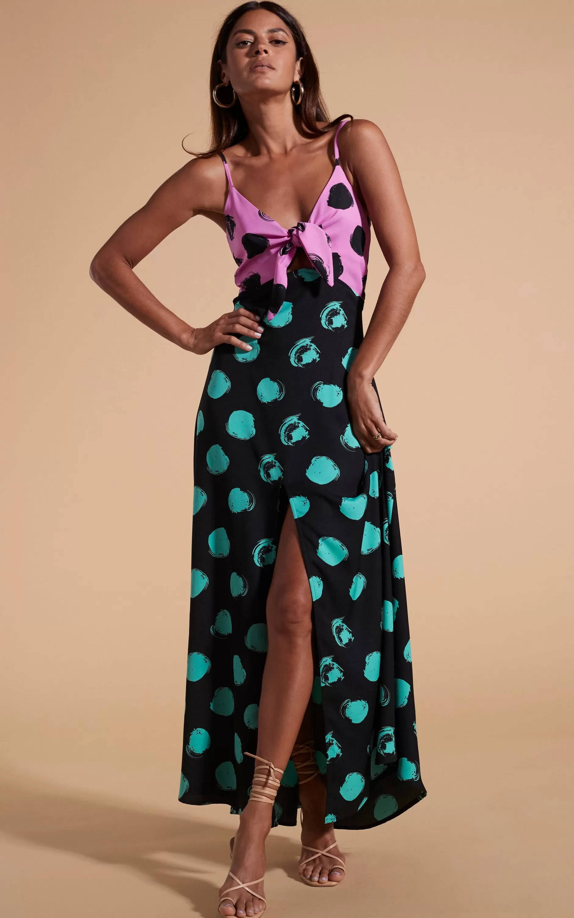 Dancing Leopard Florence Dress In Black On Pink Dot & Green On Black Dot>Women Dresses