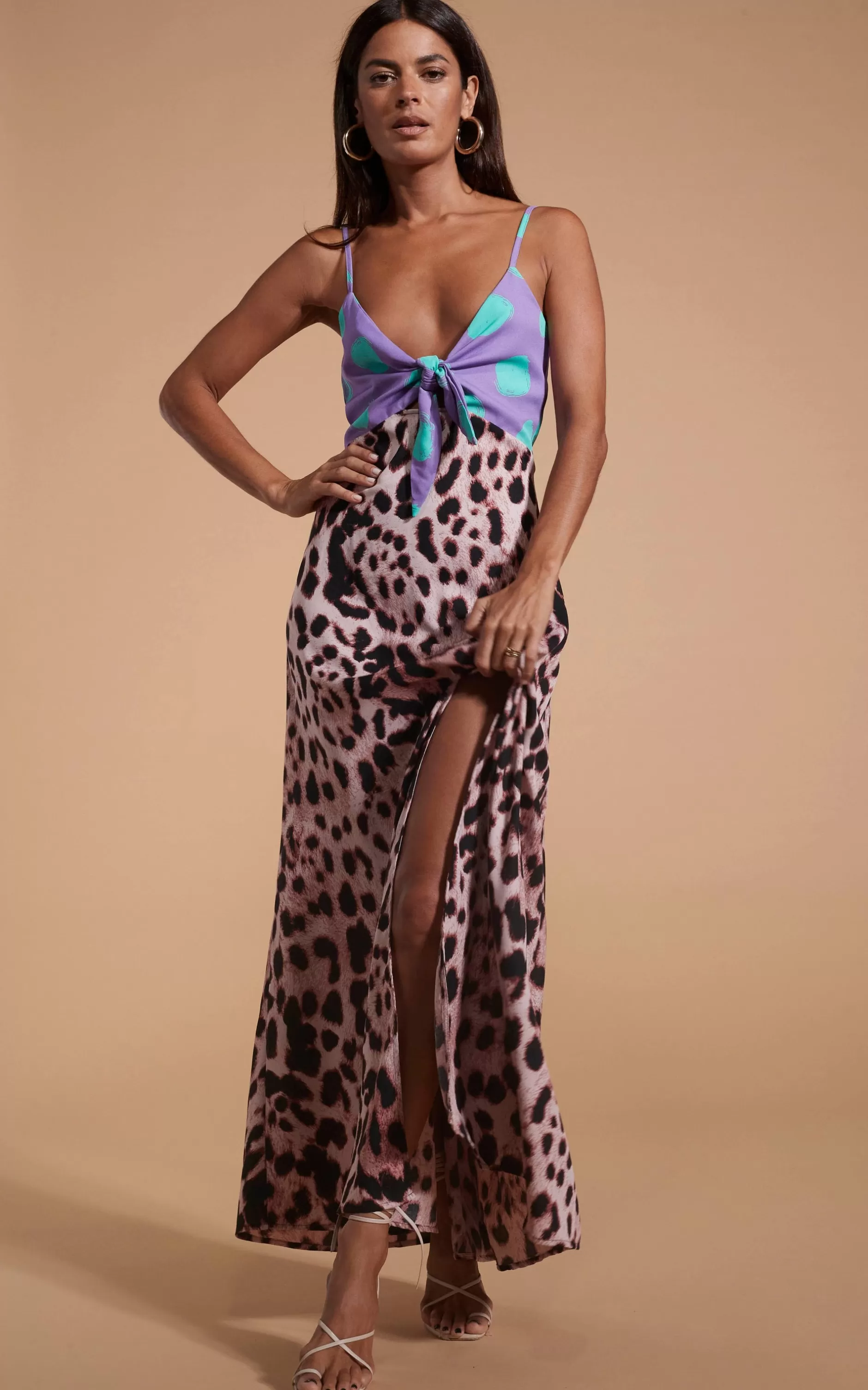 Dancing Leopard Florence Dress In Green On Purple Dot & Blush Leopard>Women Dresses