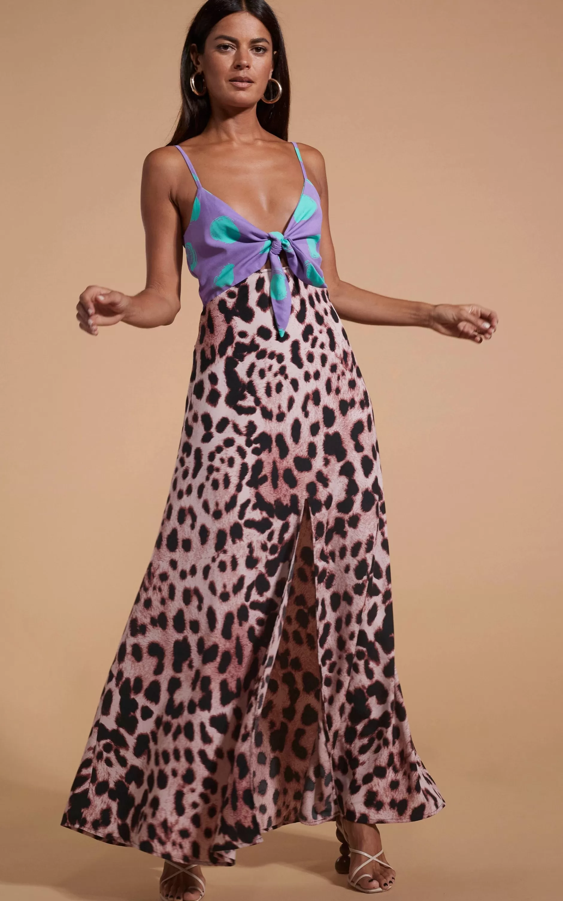 Dancing Leopard Florence Dress In Green On Purple Dot & Blush Leopard>Women Dresses