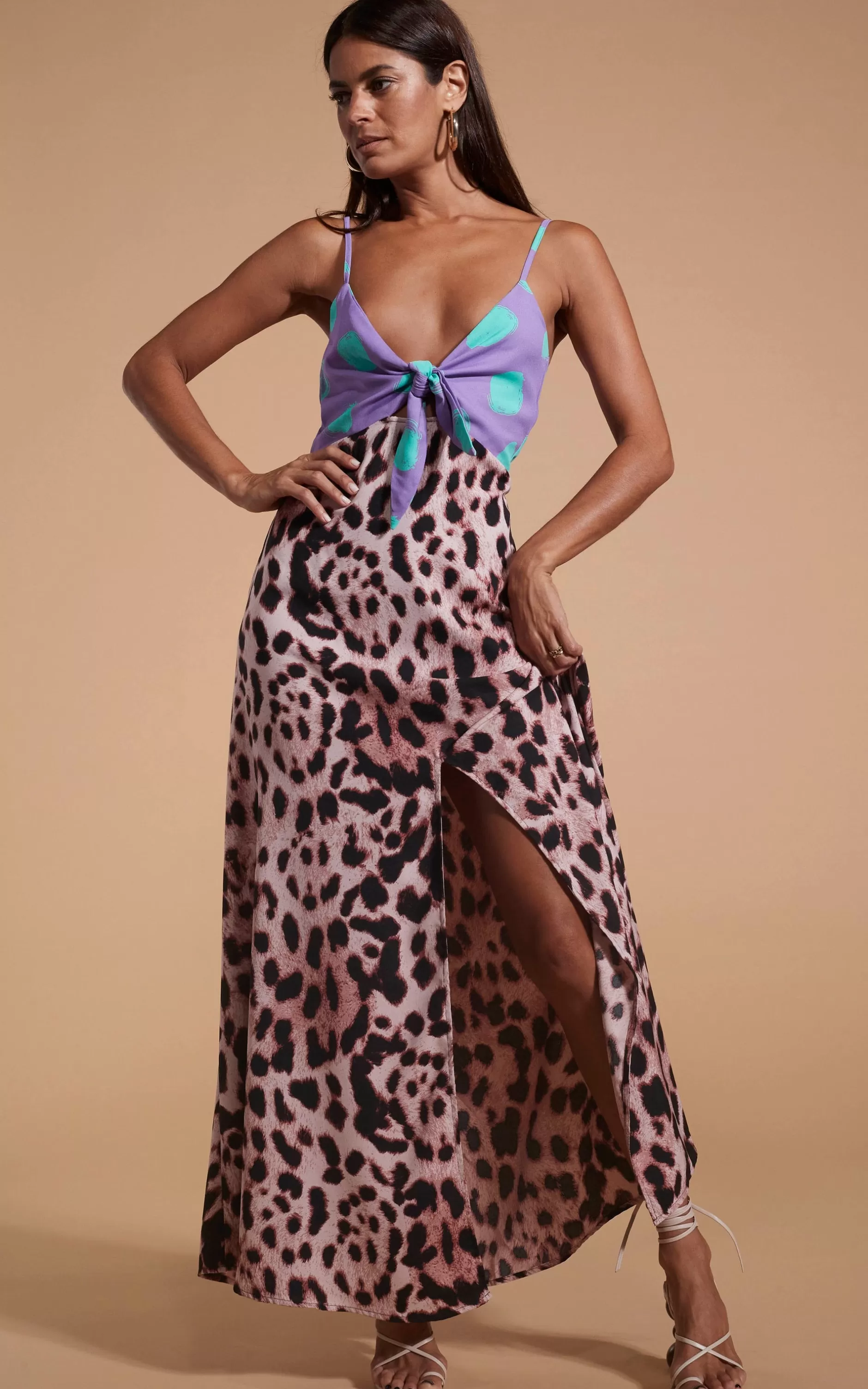 Dancing Leopard Florence Dress In Green On Purple Dot & Blush Leopard>Women Dresses