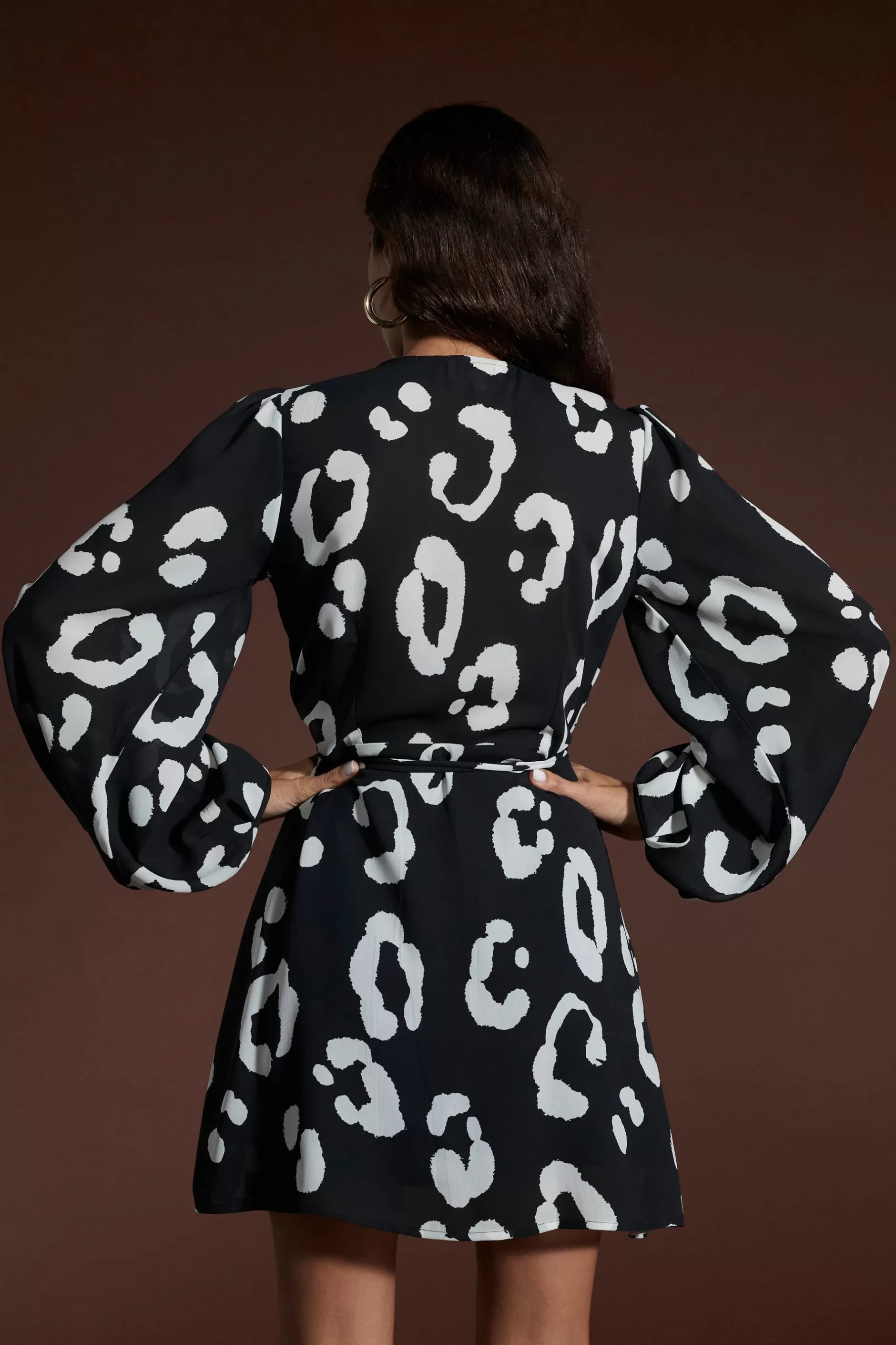 Dancing Leopard Ginger Mini Wrap Dress In Oversized Mono Leopard>Women Dresses