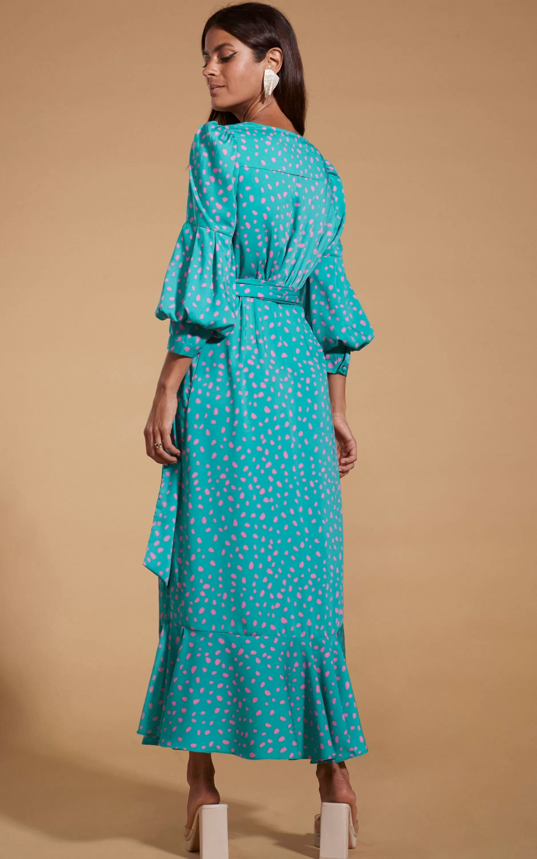 Dancing Leopard Havannah Maxi Wrap Dress In Abstract Pink On Sea Green>Women Dresses