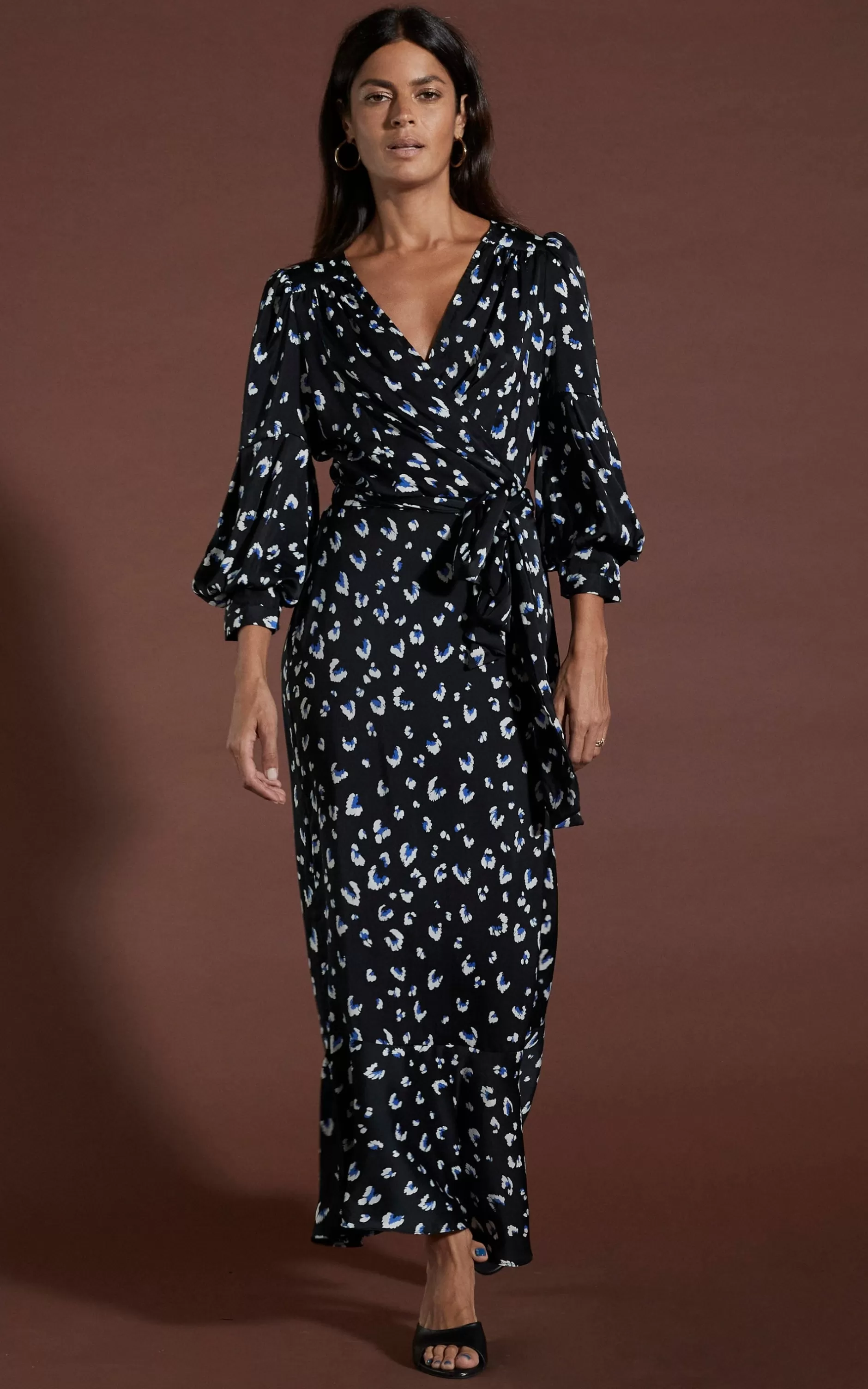 Dancing Leopard Havannah Maxi Wrap Dress In Abstract White On Black Leopard>Women Dresses