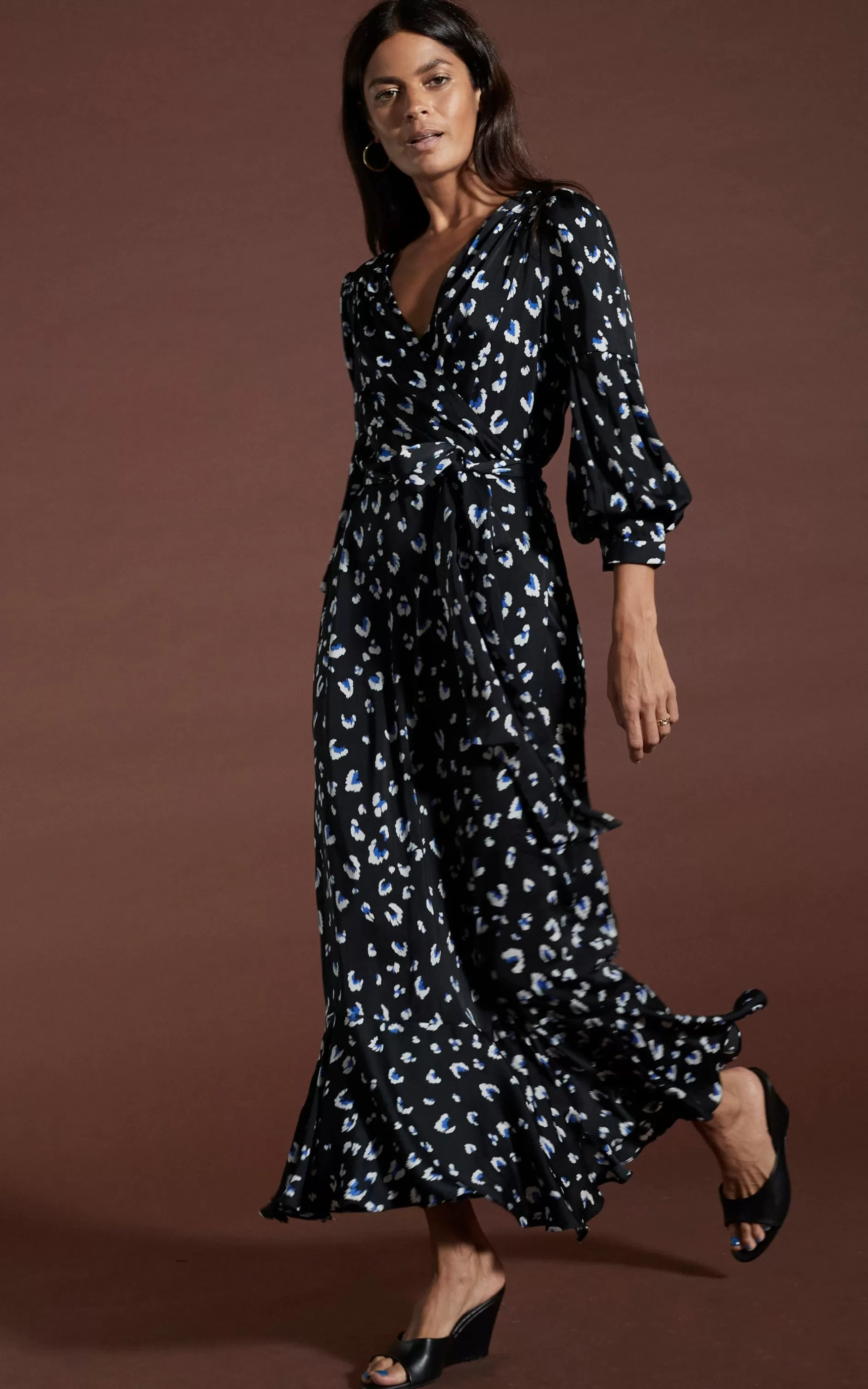 Dancing Leopard Havannah Maxi Wrap Dress In Abstract White On Black Leopard>Women Dresses