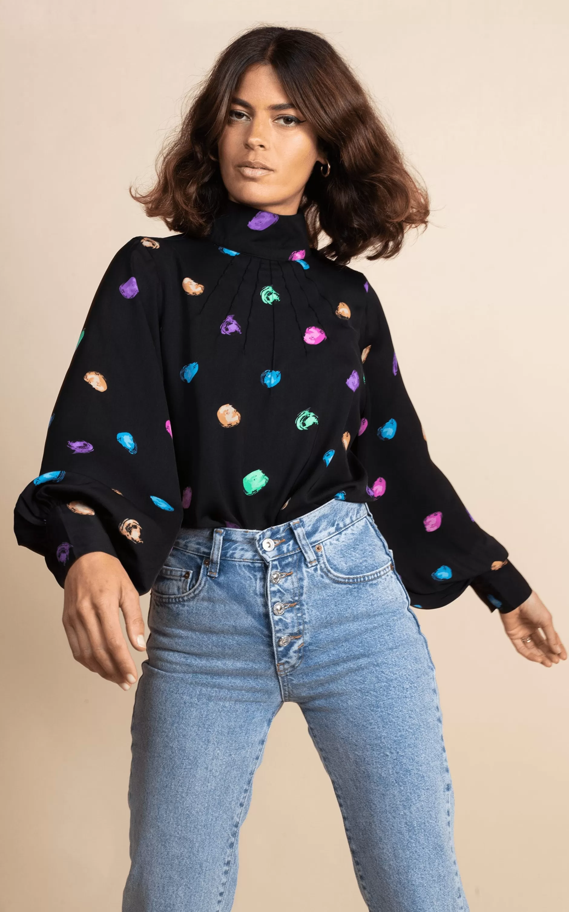 Dancing Leopard Margo Pintuck Blouse In Vintage Dots>Women Tops