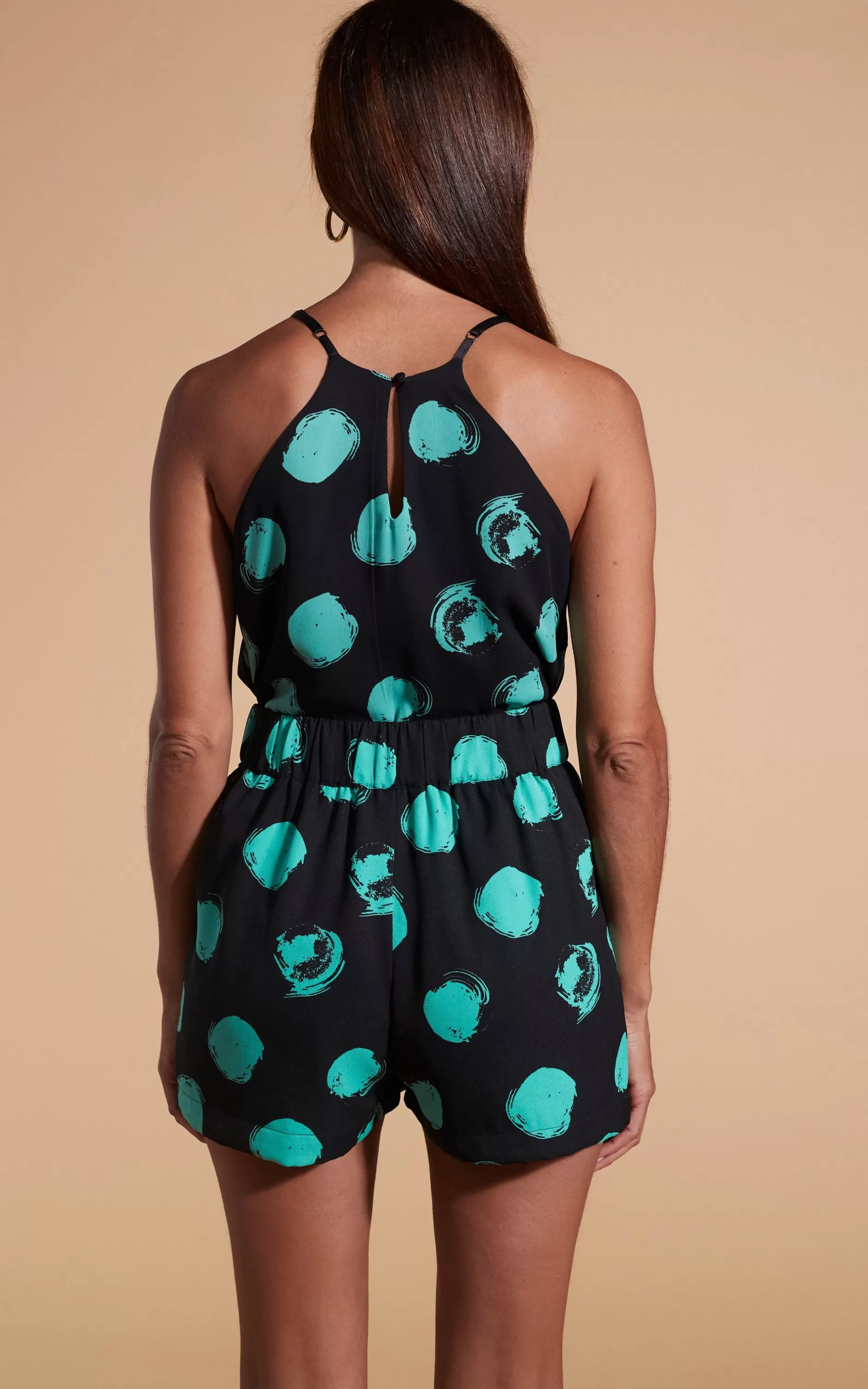 Dancing Leopard Nina Halter Cami Top In Large Dot Green On Black>Women Tops