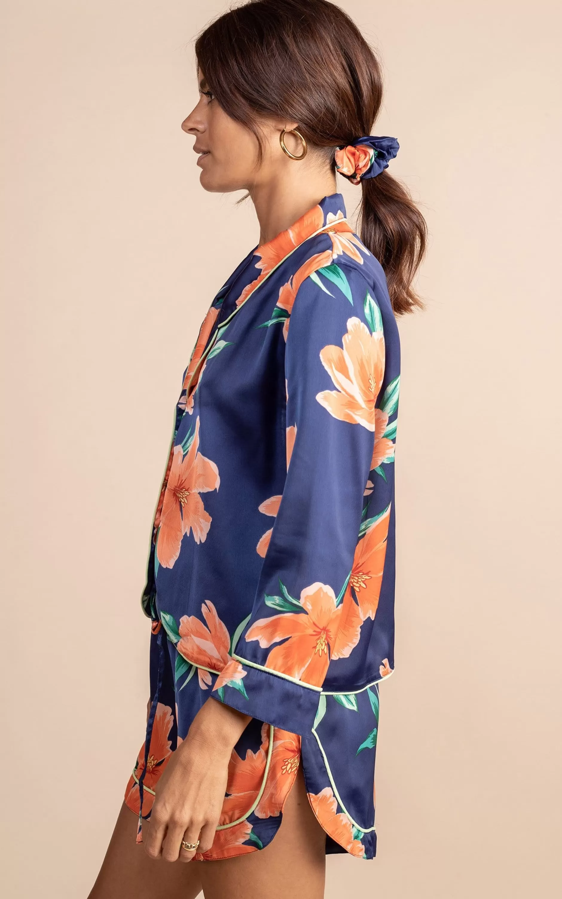 Dancing Leopard Oona Shortie Pj Set In Orange On Navy Tulip>Women Pyjamas