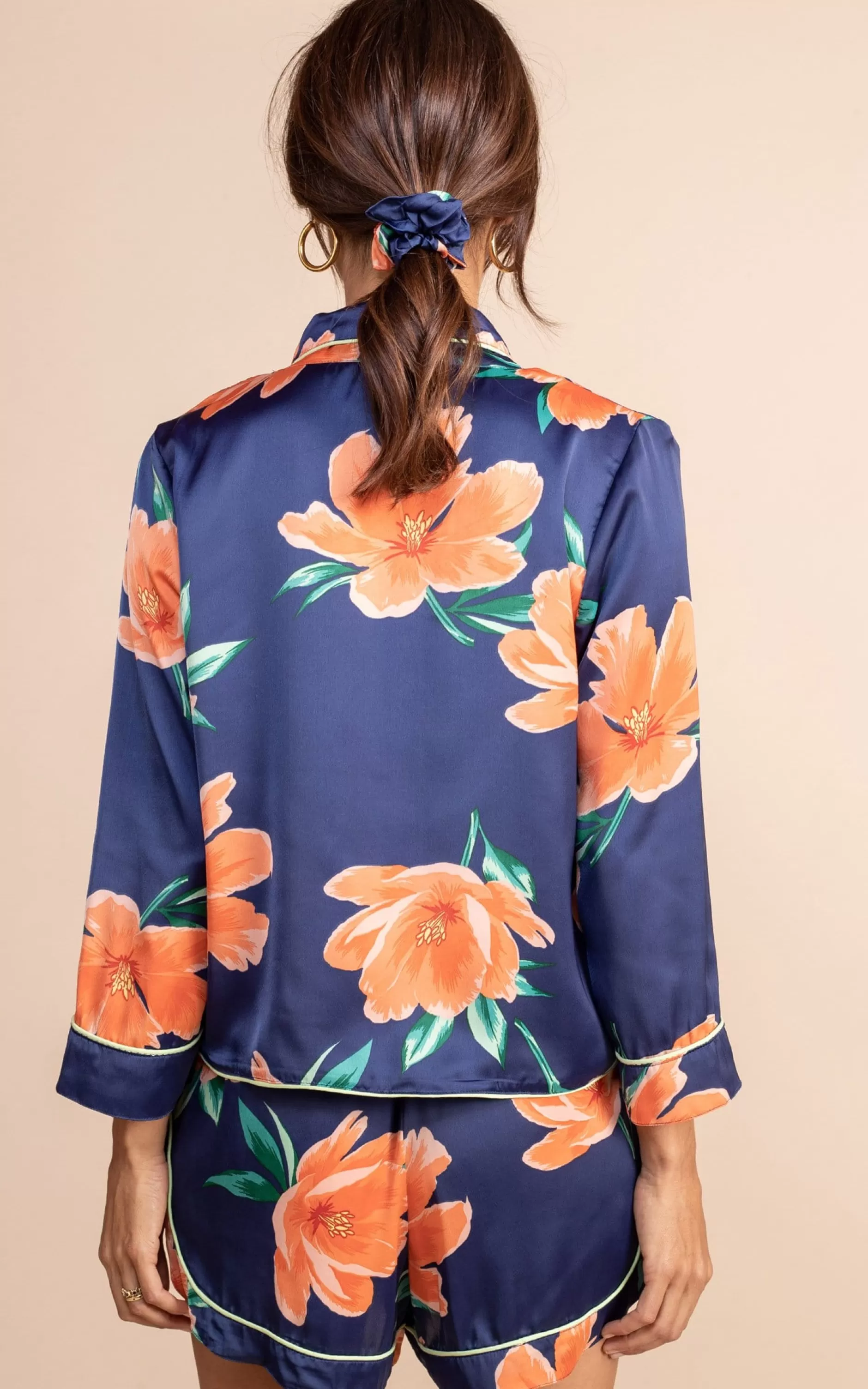 Dancing Leopard Oona Shortie Pj Set In Orange On Navy Tulip>Women Pyjamas
