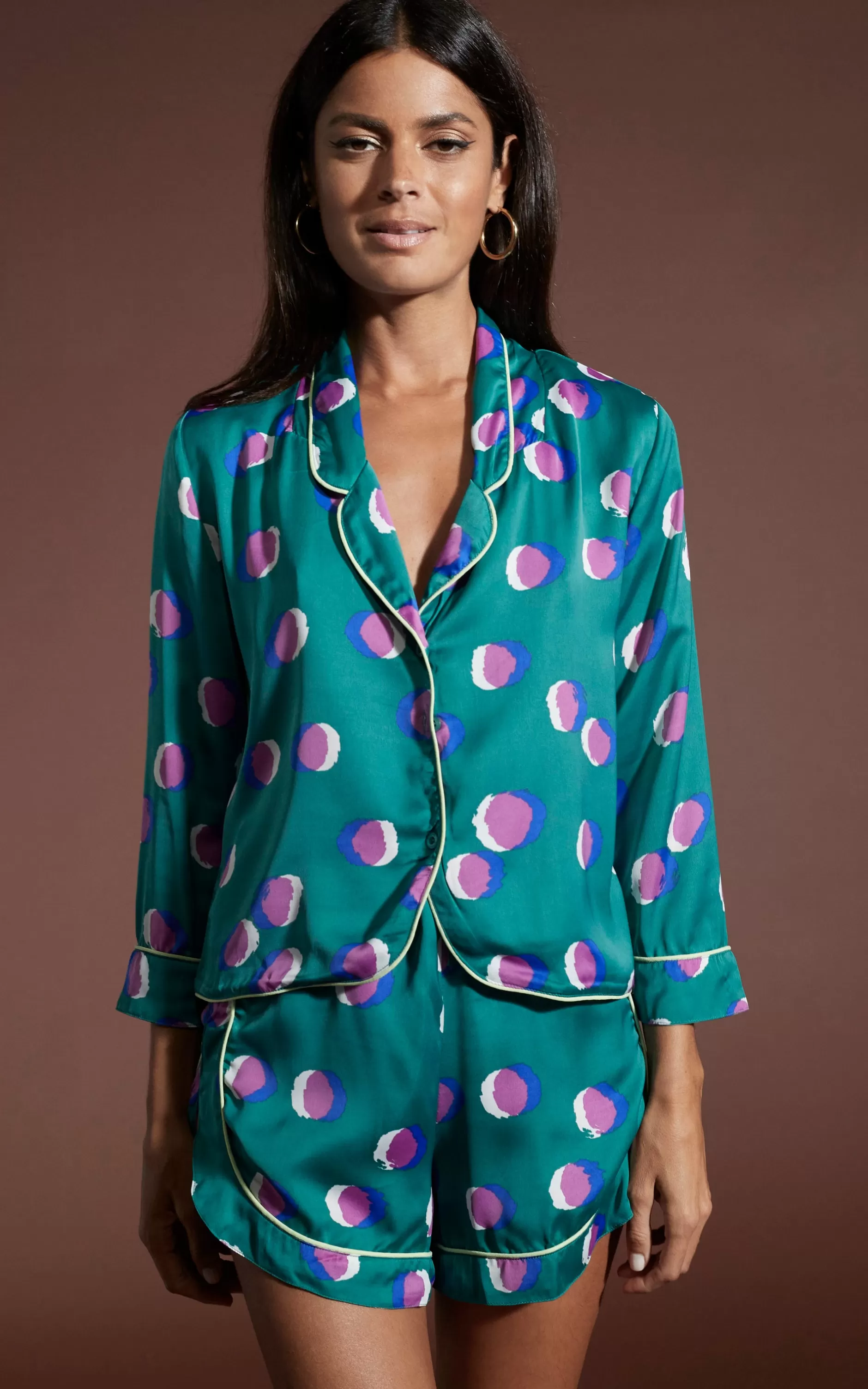 Dancing Leopard Oona Shortie Pj Set In Polka Dot Purple On Green>Women Pyjamas