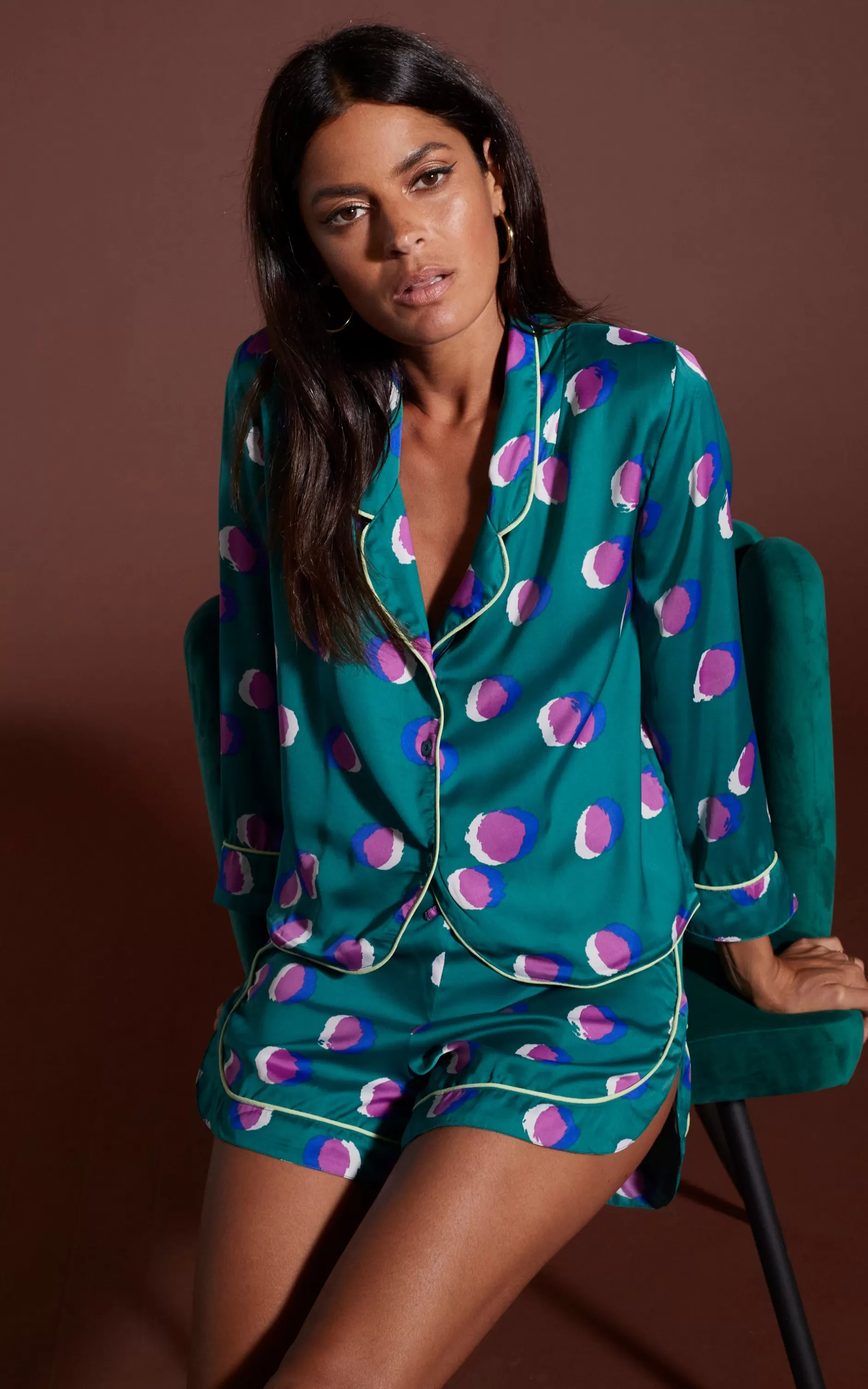 Dancing Leopard Oona Shortie Pj Set In Polka Dot Purple On Green>Women Pyjamas