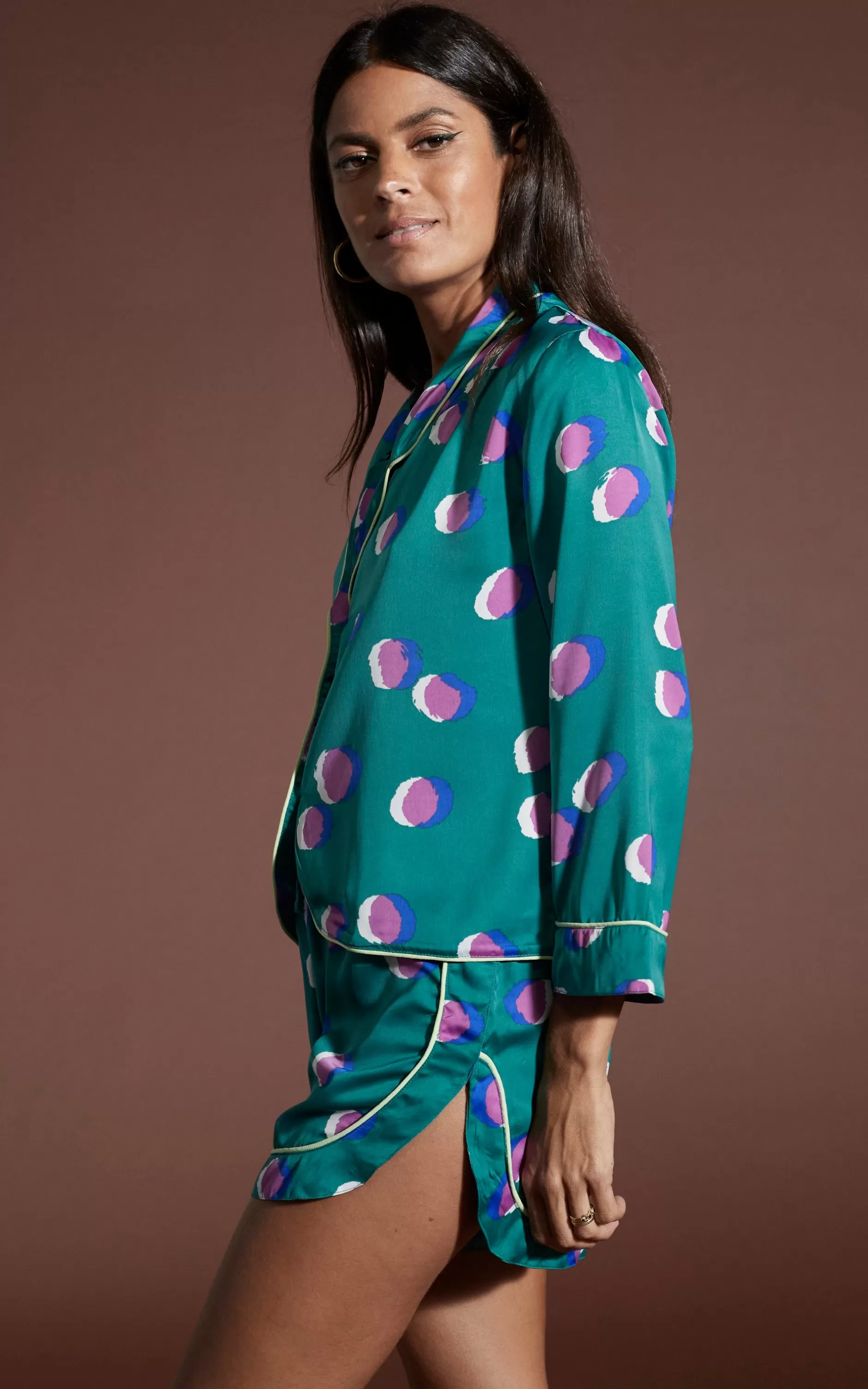 Dancing Leopard Oona Shortie Pj Set In Polka Dot Purple On Green>Women Pyjamas