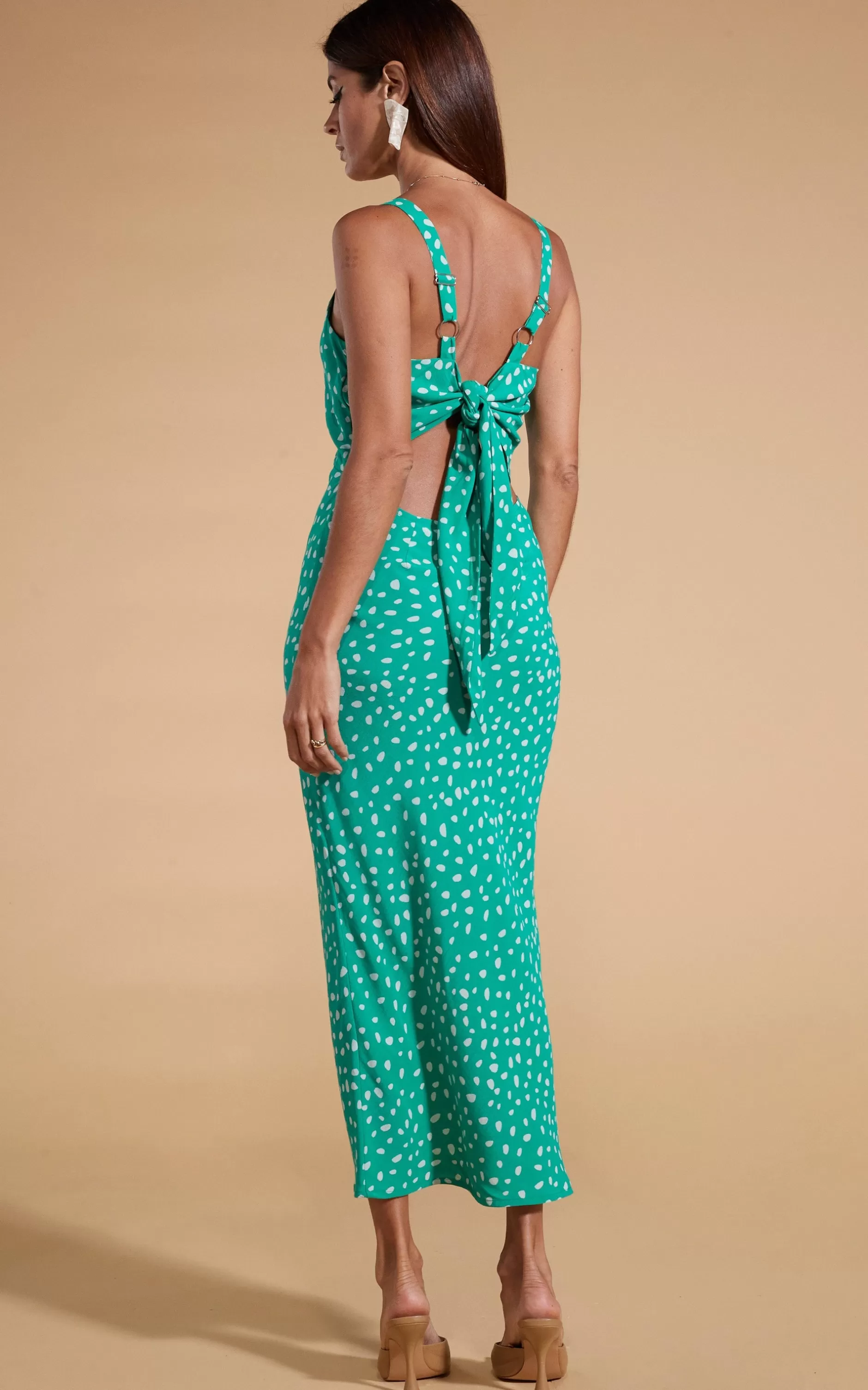 Dancing Leopard Sabrina Midaxi Dress In Odd Dot White On Sea Green>Women Dresses