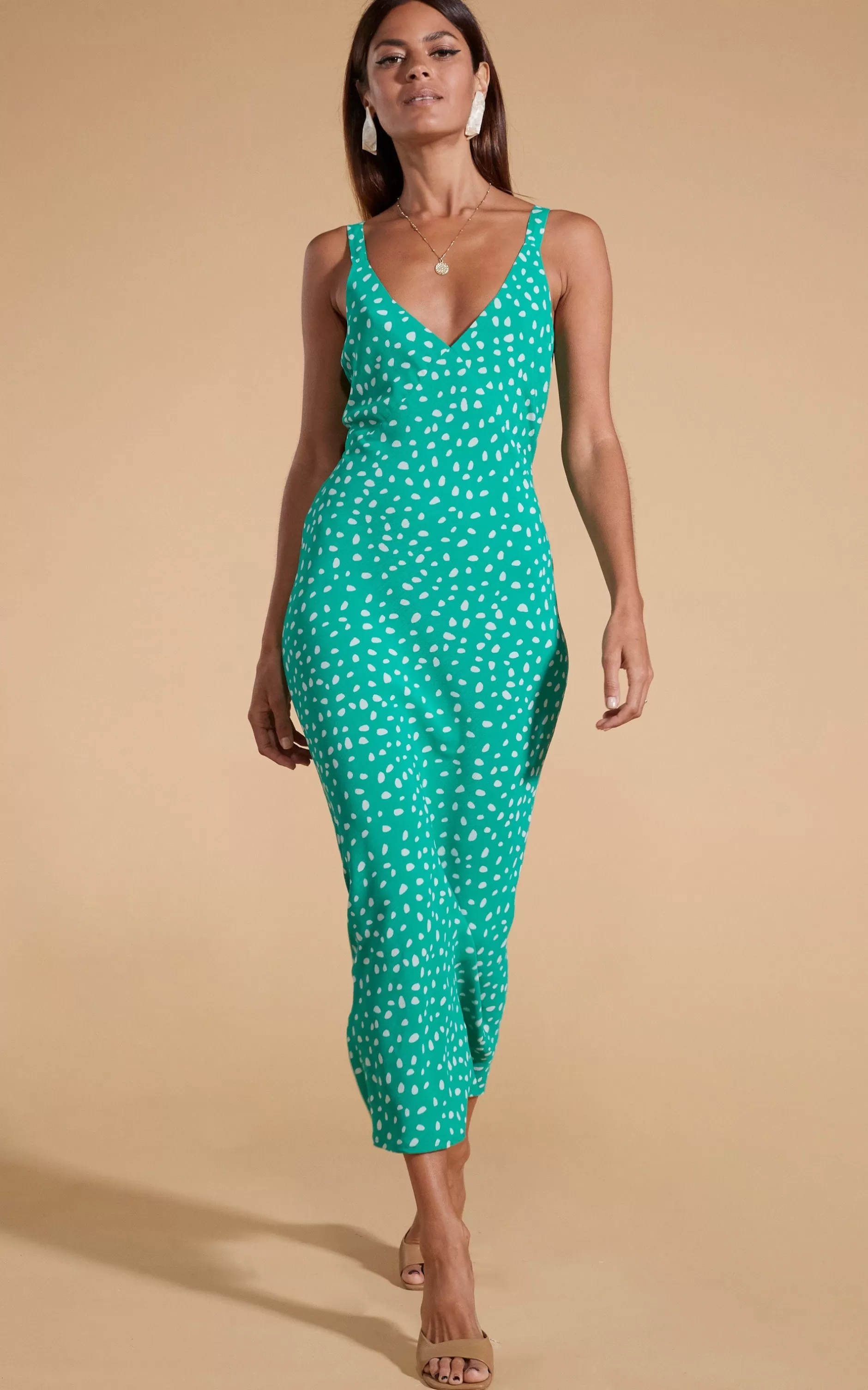 Dancing Leopard Sabrina Midaxi Dress In Odd Dot White On Sea Green>Women Dresses