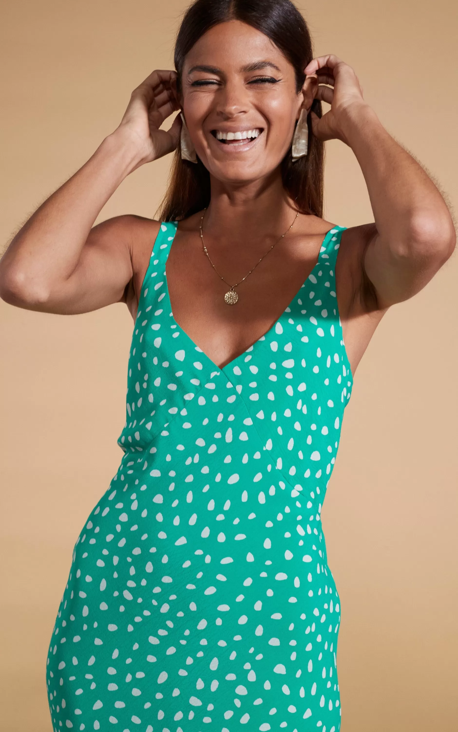 Dancing Leopard Sabrina Midaxi Dress In Odd Dot White On Sea Green>Women Dresses