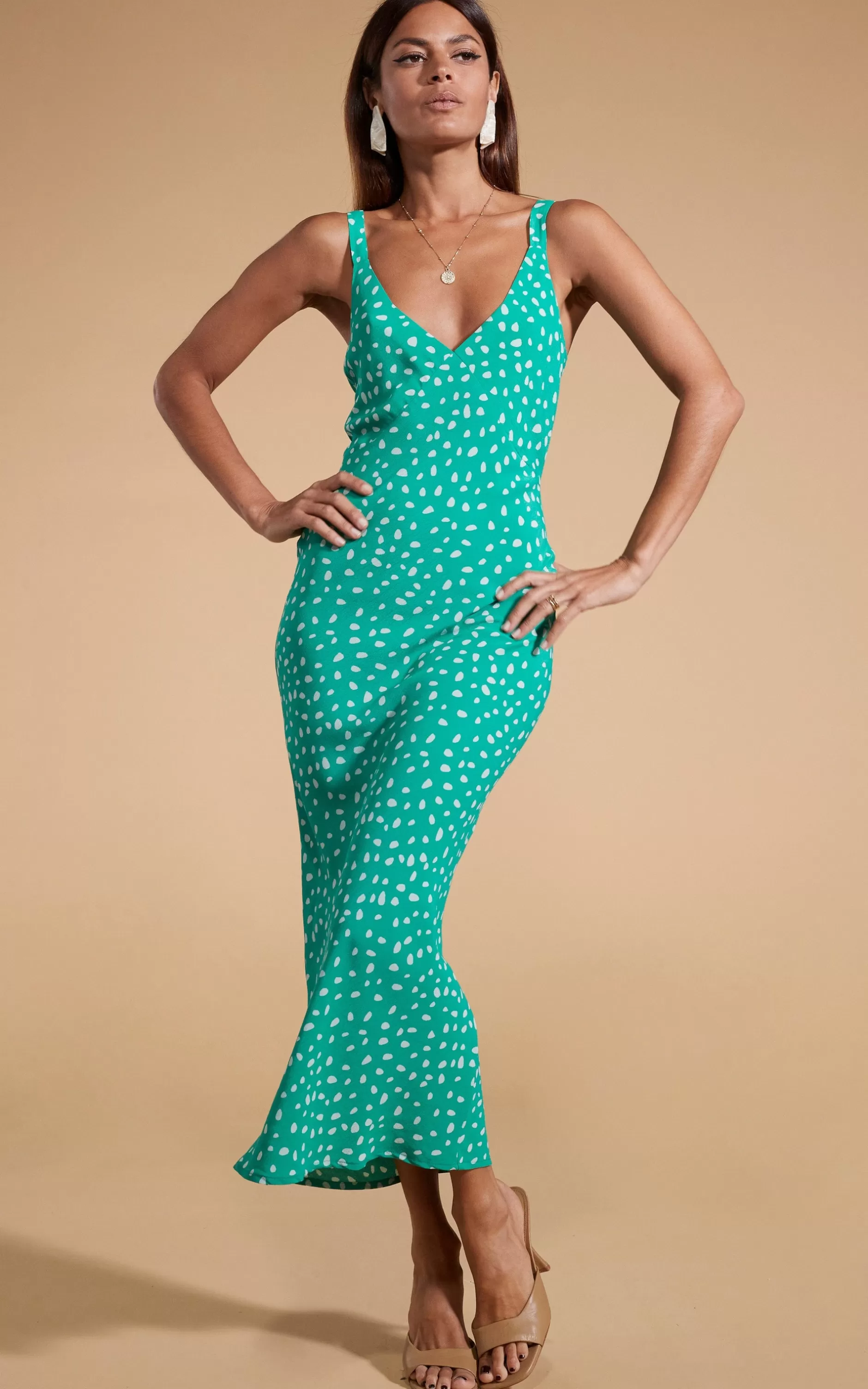 Dancing Leopard Sabrina Midaxi Dress In Odd Dot White On Sea Green>Women Dresses