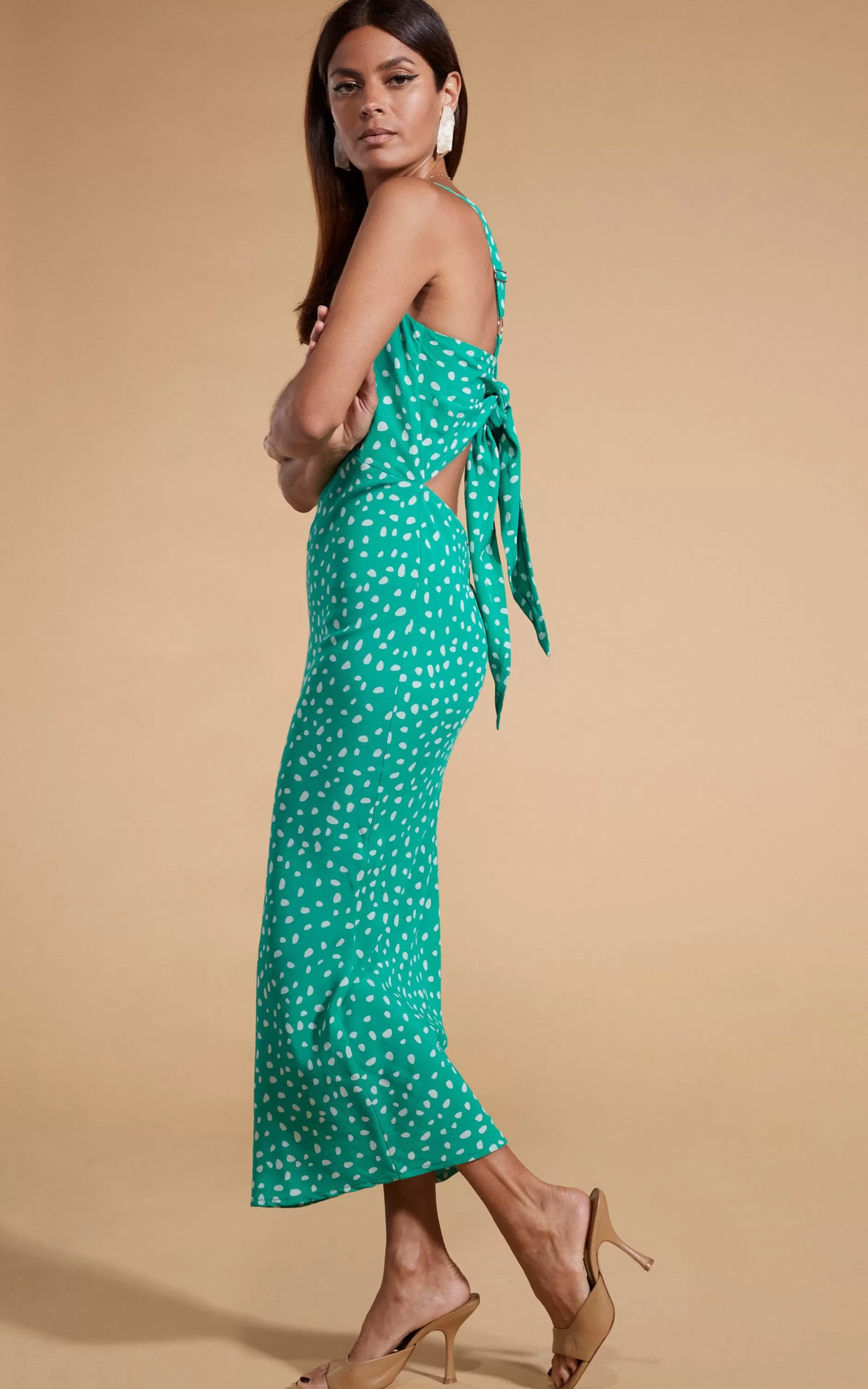 Dancing Leopard Sabrina Midaxi Dress In Odd Dot White On Sea Green>Women Dresses