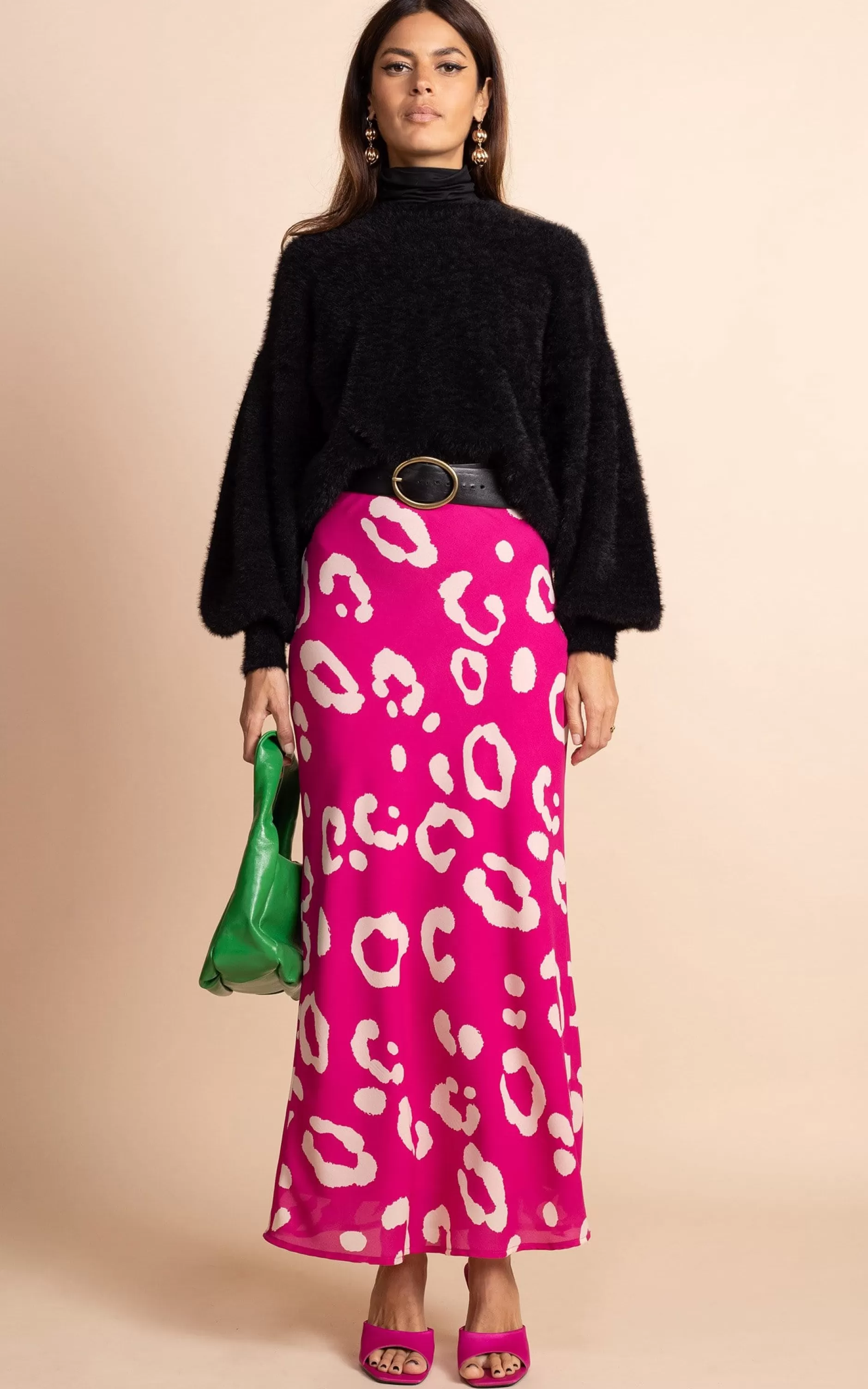Dancing Leopard Sophie Maxi Slip Skirt In Oversized Leopard Cream On Magenta>Women Skirts