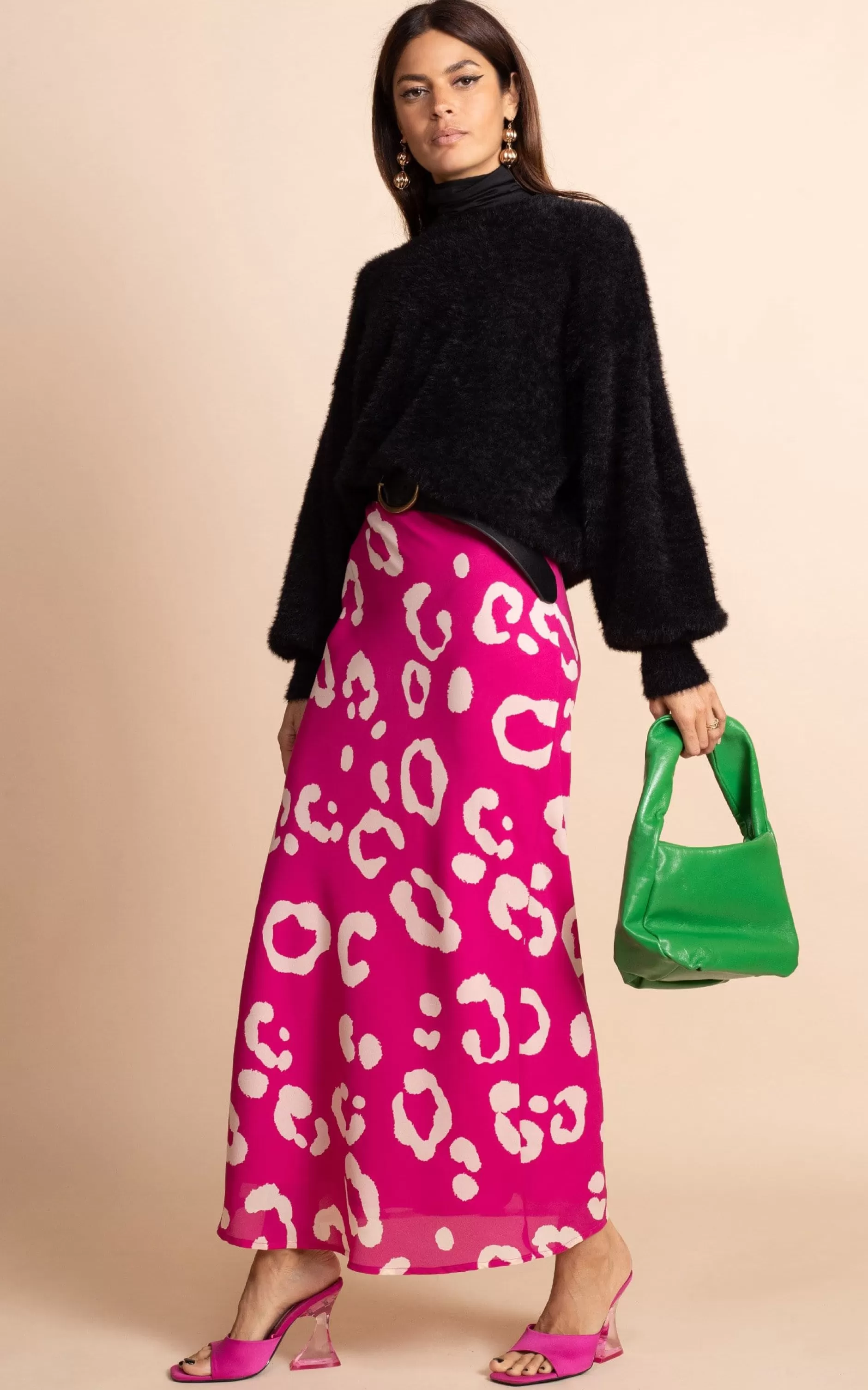 Dancing Leopard Sophie Maxi Slip Skirt In Oversized Leopard Cream On Magenta>Women Skirts