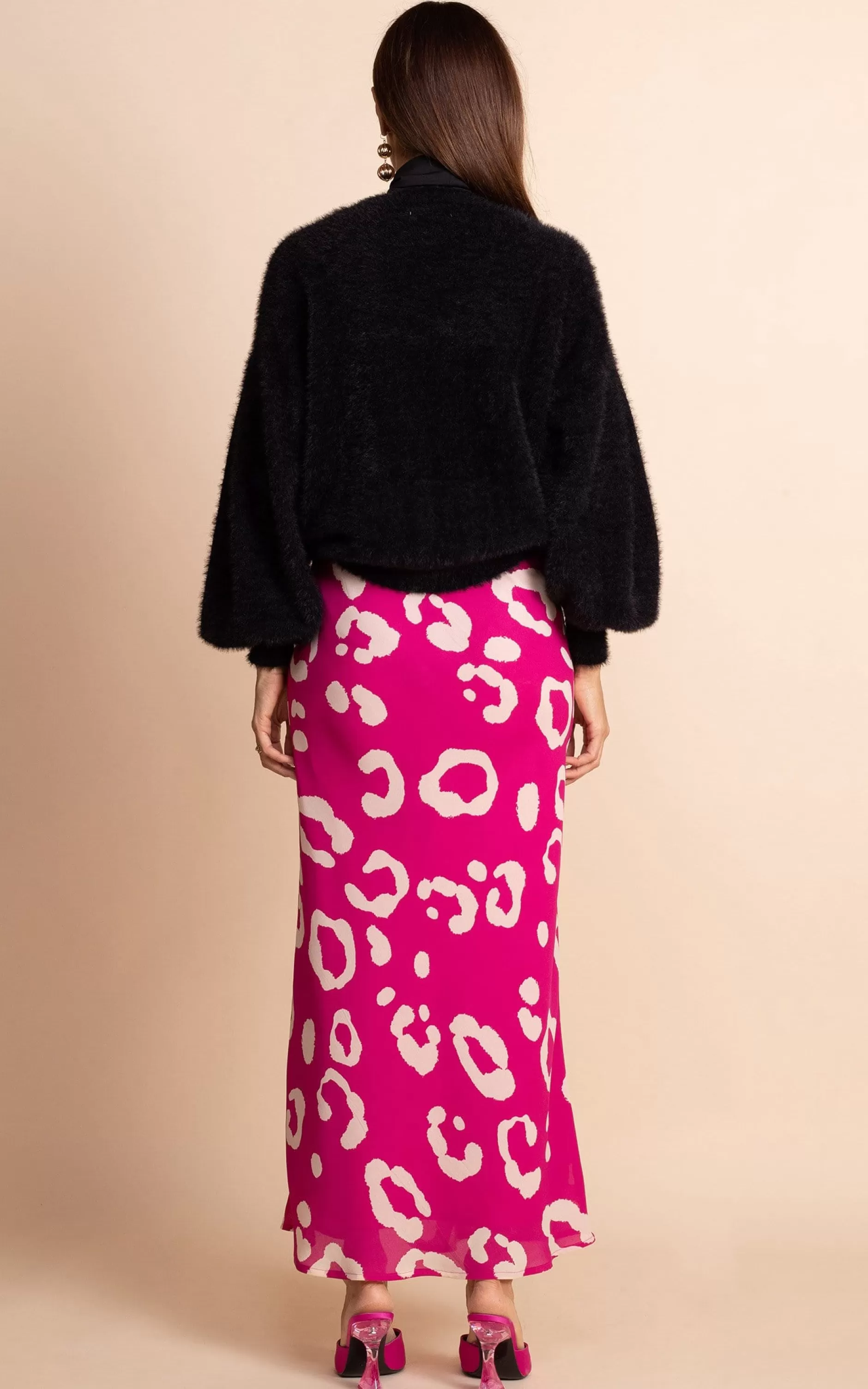 Dancing Leopard Sophie Maxi Slip Skirt In Oversized Leopard Cream On Magenta>Women Skirts