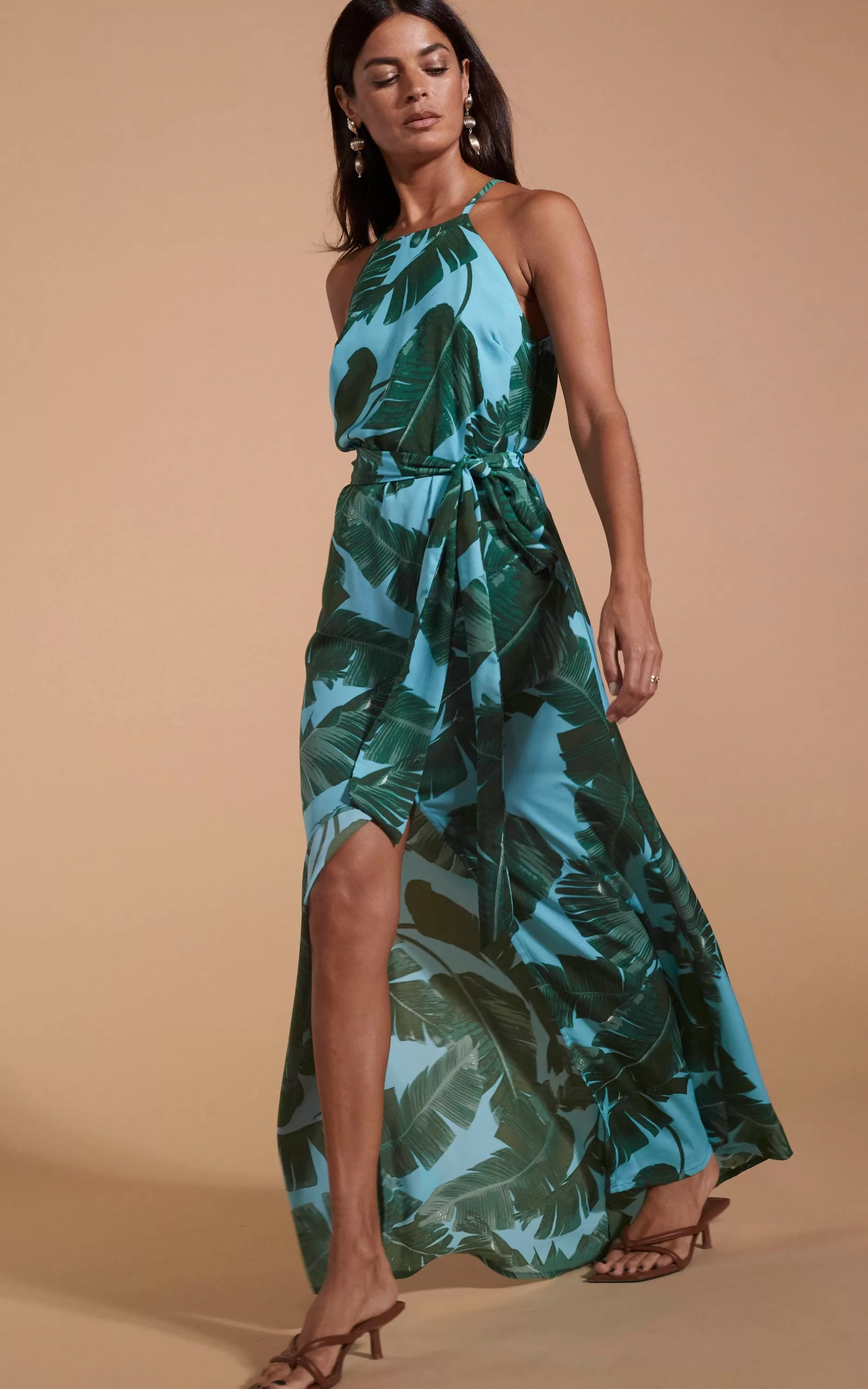 Dancing Leopard Sunset Dress In Vintage Blue Palm>Women Dresses