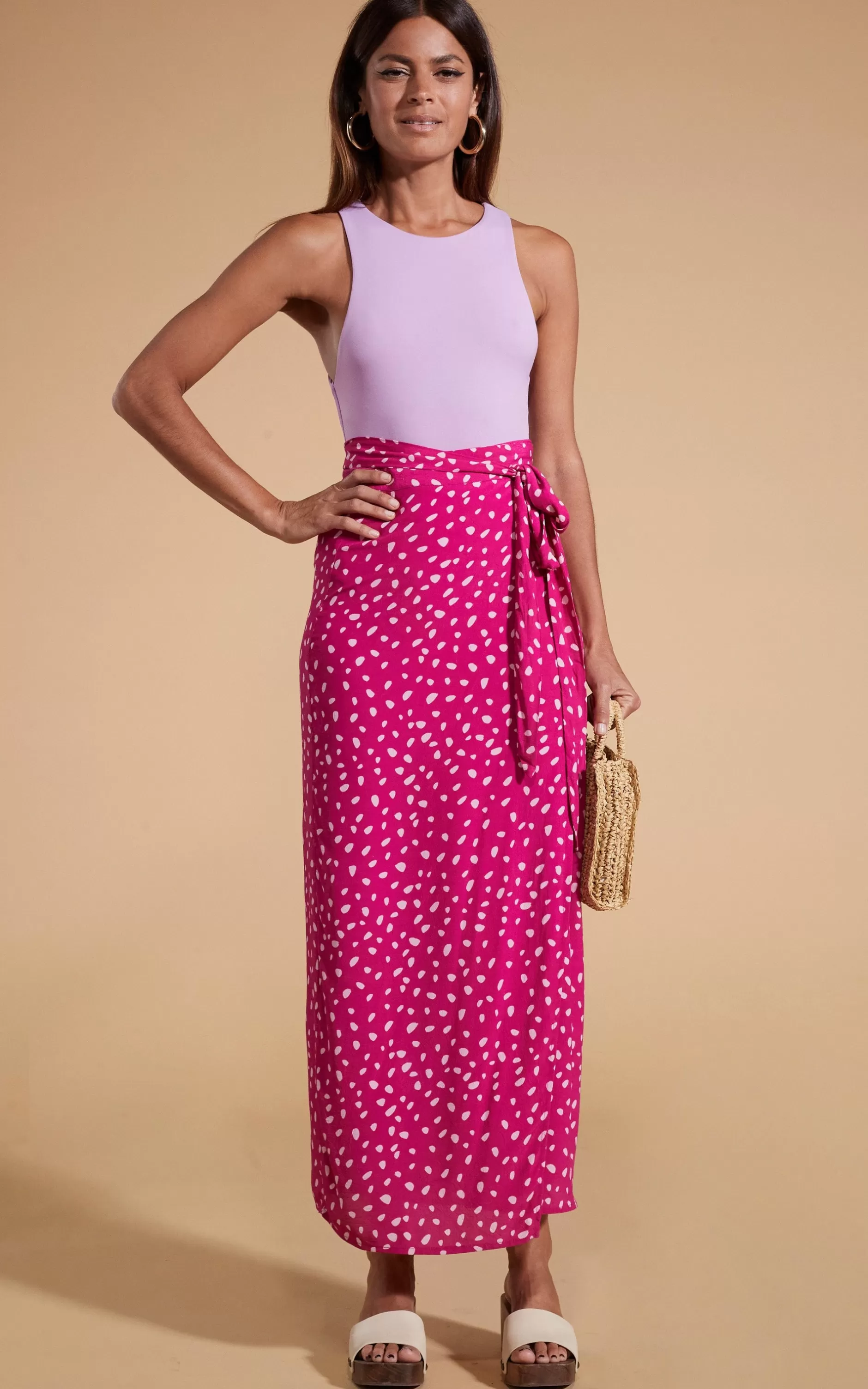 Dancing Leopard Whitney Maxi Wrap Skirt In Odd Dot Pink On Magenta>Women Skirts