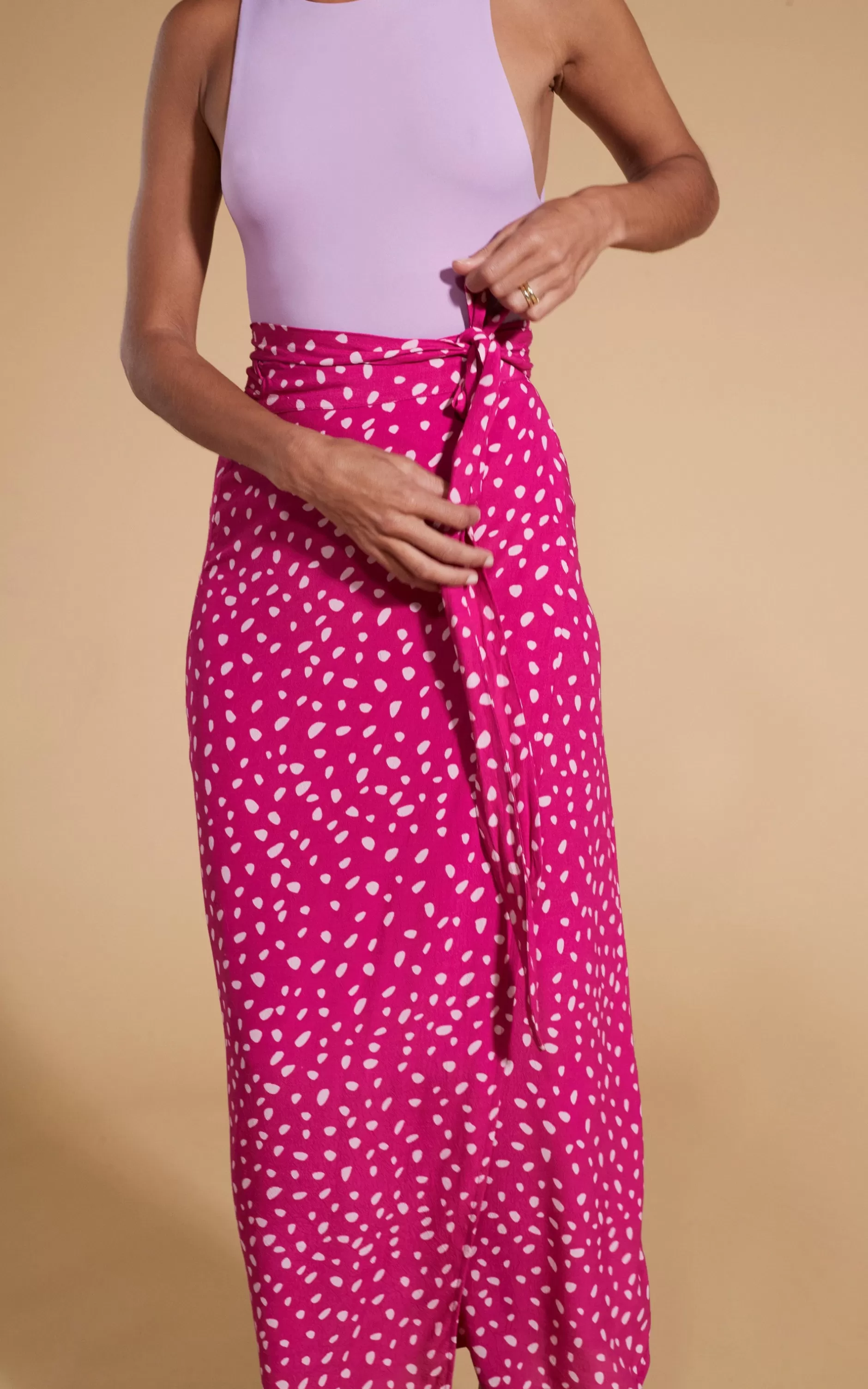 Dancing Leopard Whitney Maxi Wrap Skirt In Odd Dot Pink On Magenta>Women Skirts